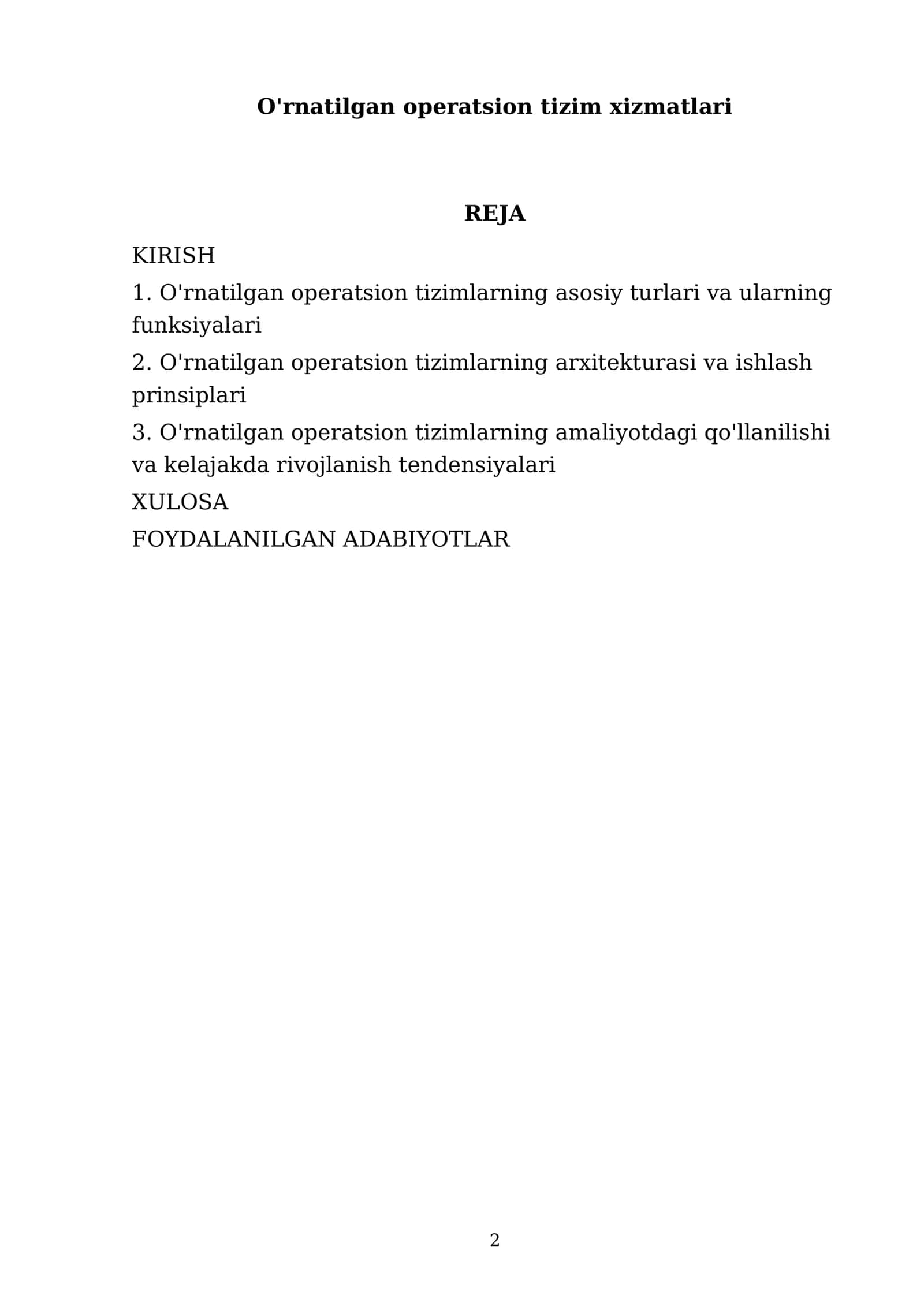 O'rnatilgan operatsion tizim xizmatlari 2