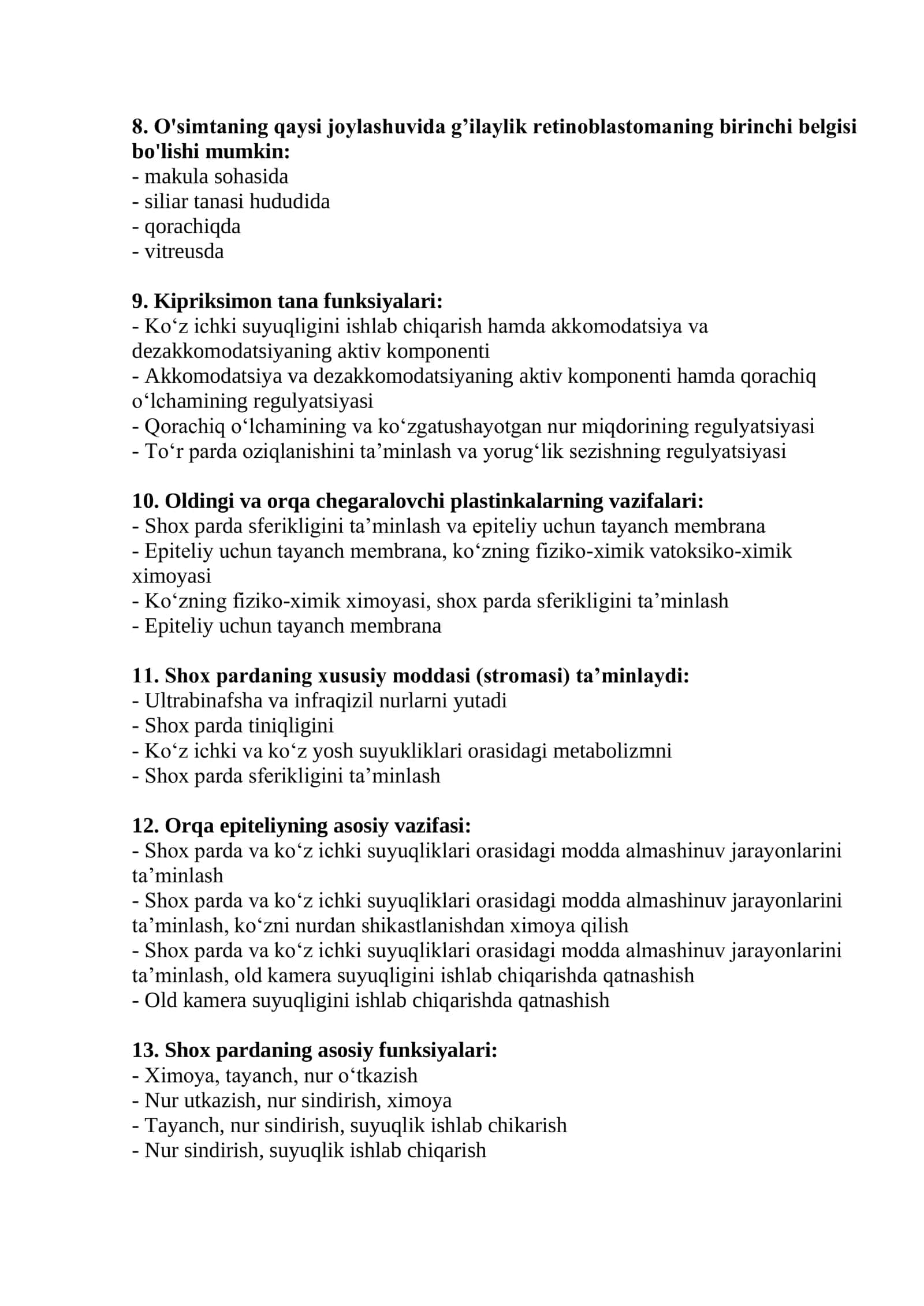 Onkooftalmologiya Mutaxassisligi Test Savollari 2026 2
