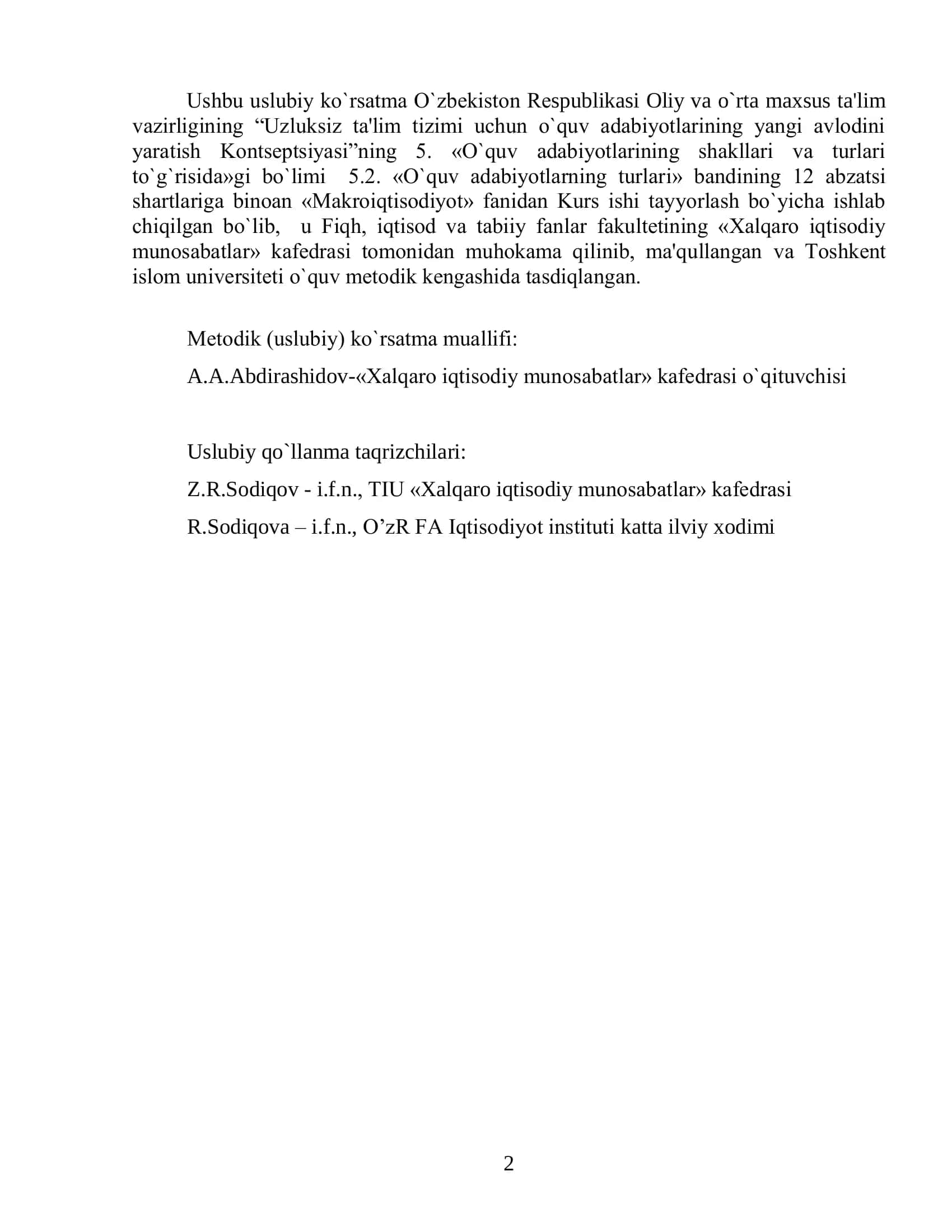 Kurs ishi "Makroiqtisodiyot" 2
