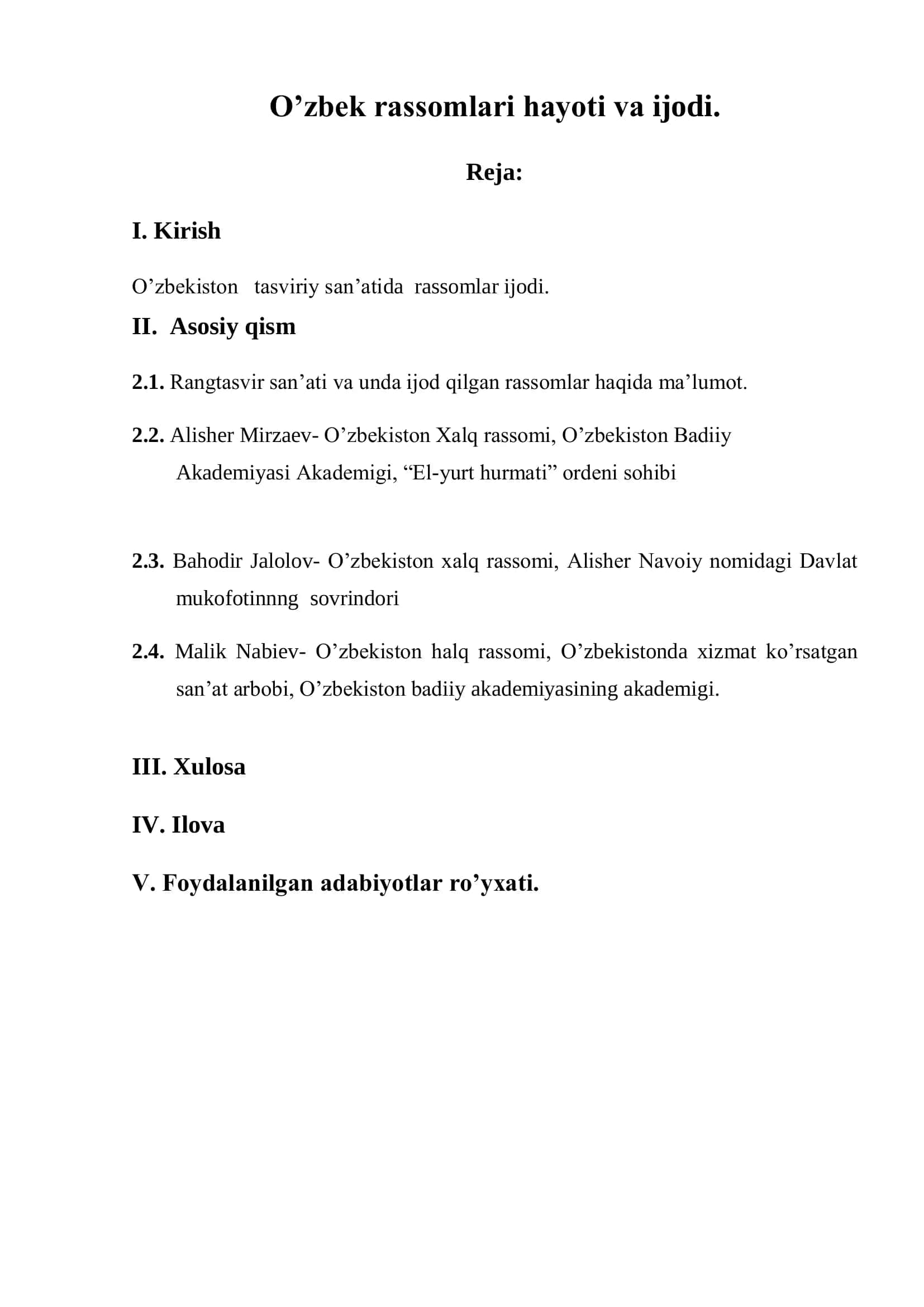 O’zbek rassomlari hayoti va ijodi 2