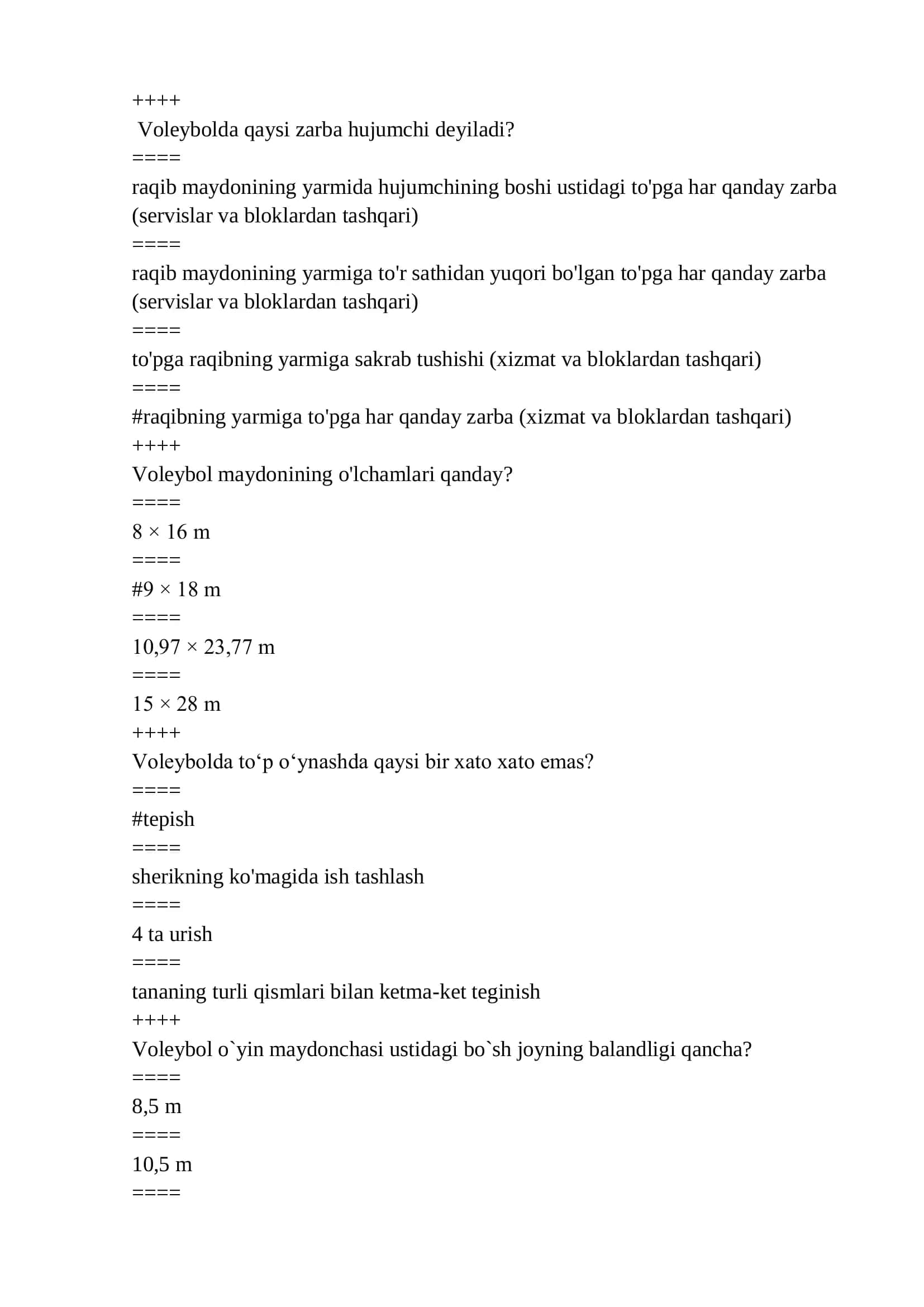 Sport mahoratini oshirish (valeybol) test 2