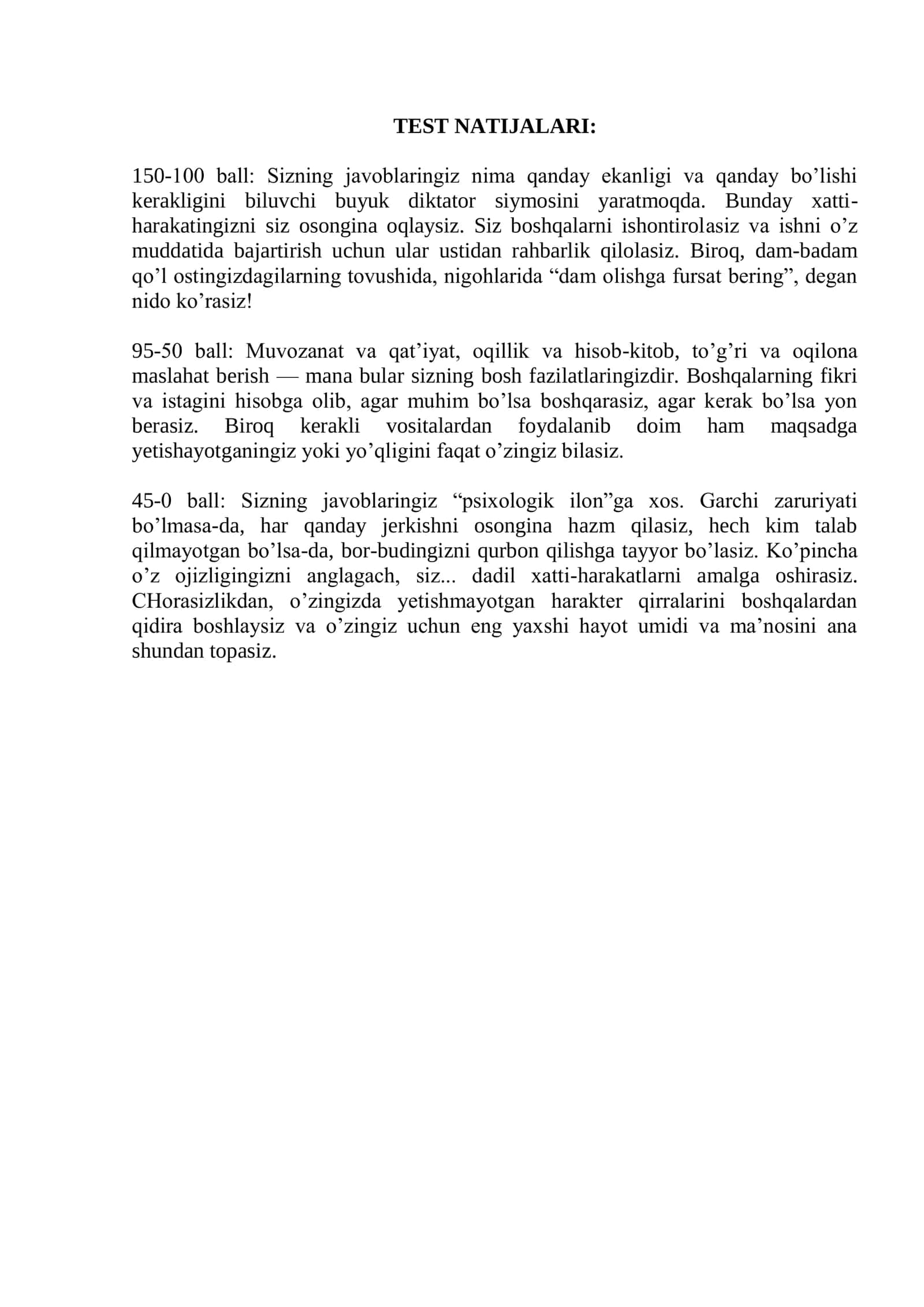 Liderlikni aniqlash testi 2