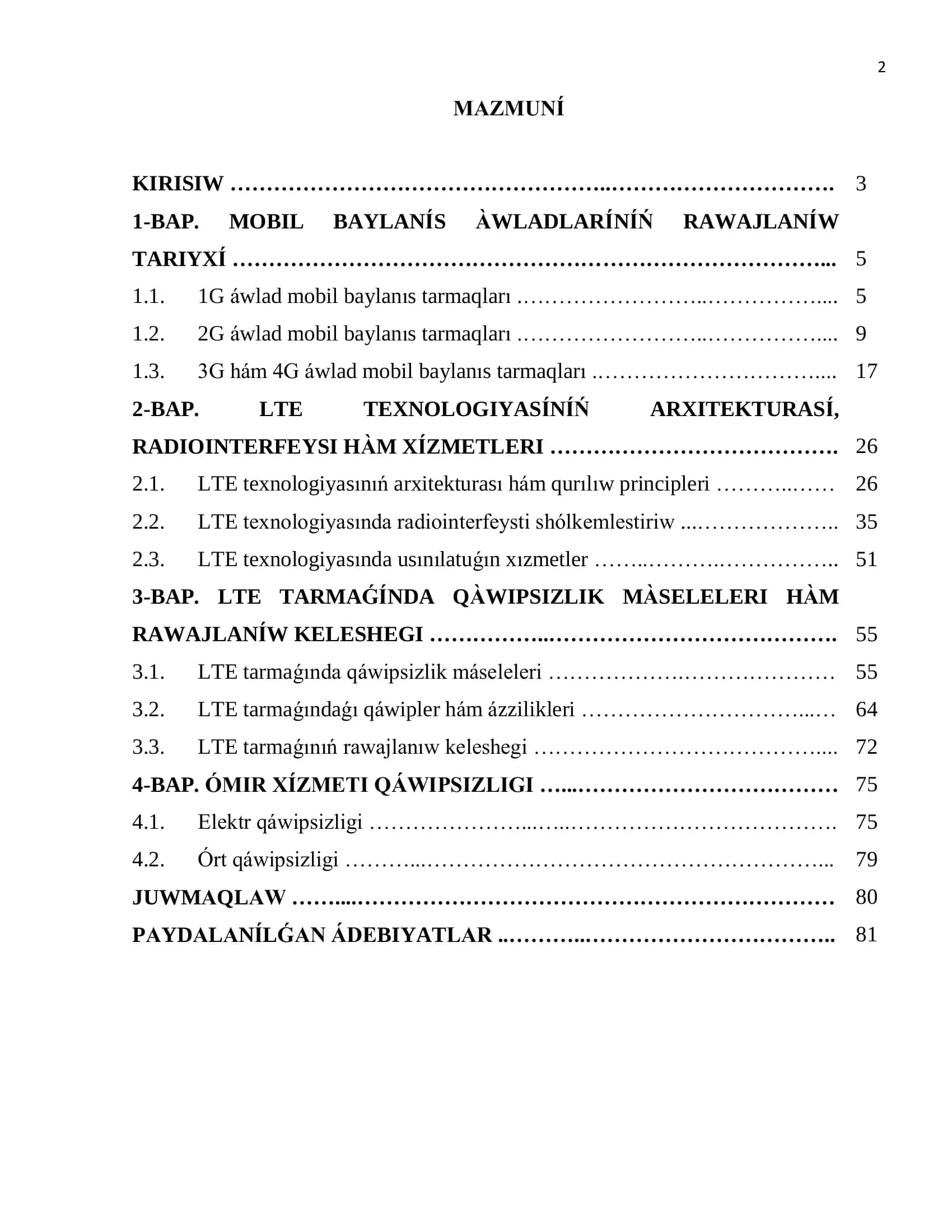 MOBIL BAYLANÍSÀWLADLARÍNÍ RAWAJLANÍW TARIYXÍ 2