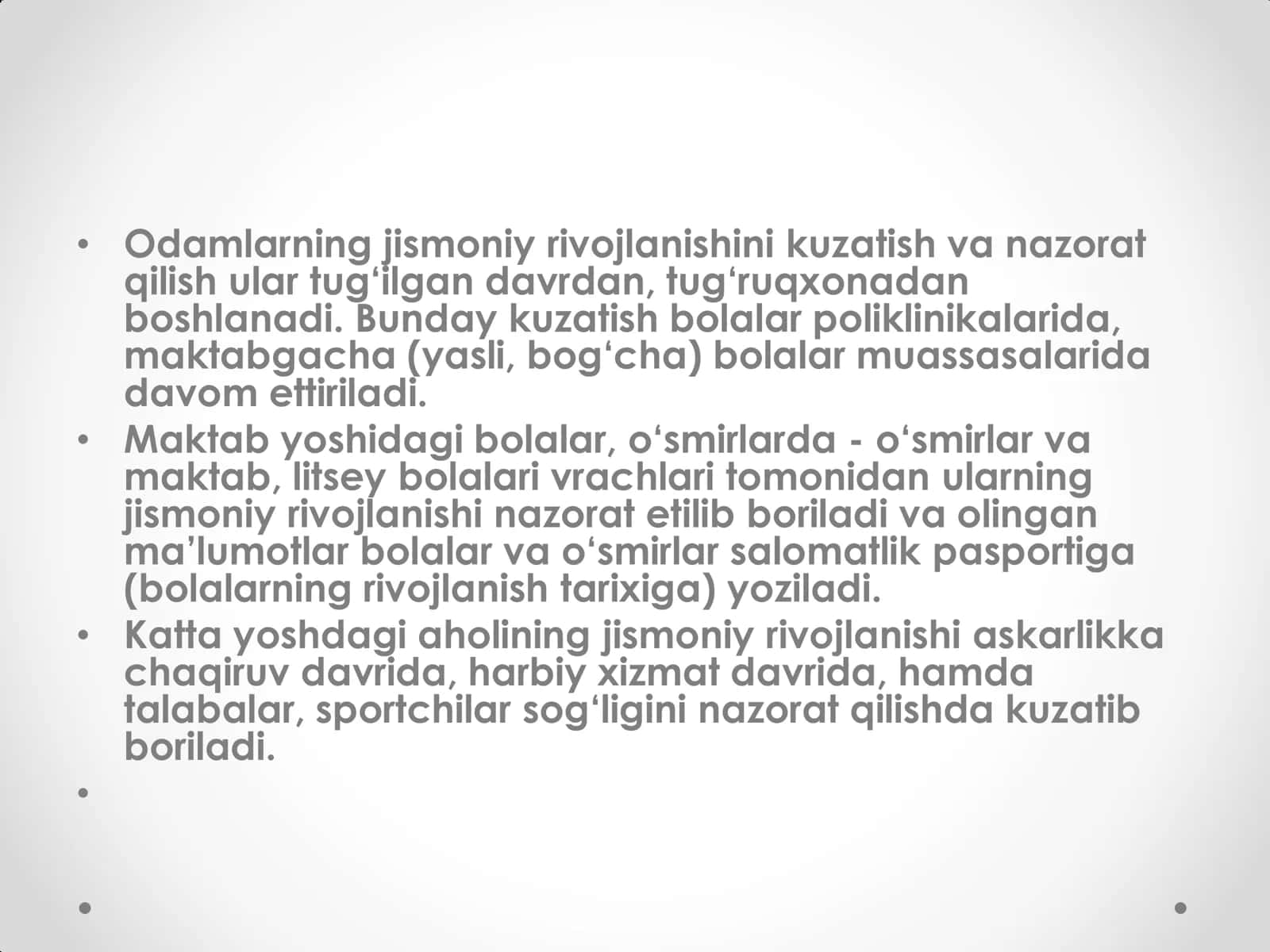 Aholi jismoniy rivojlanishi va uni o`rganish usullari 2