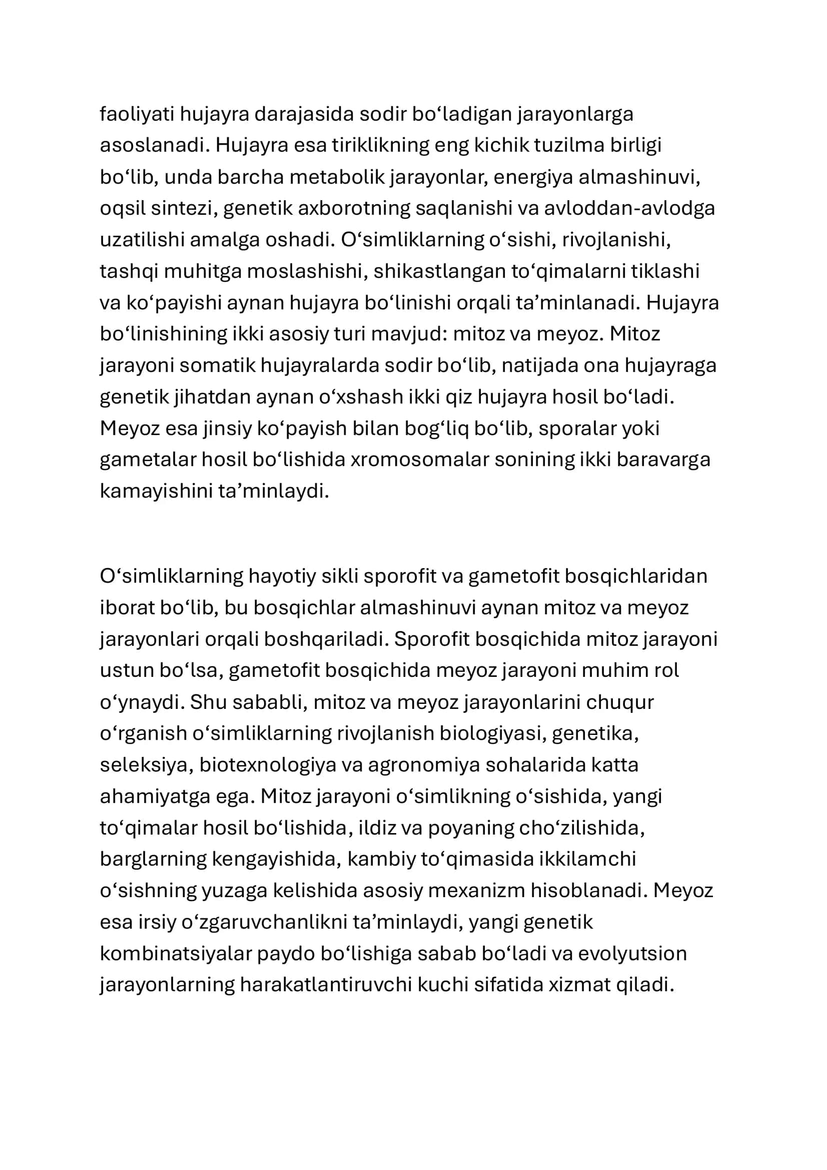 Osimliklarda mitoz va meyoz Jarayonlar 2