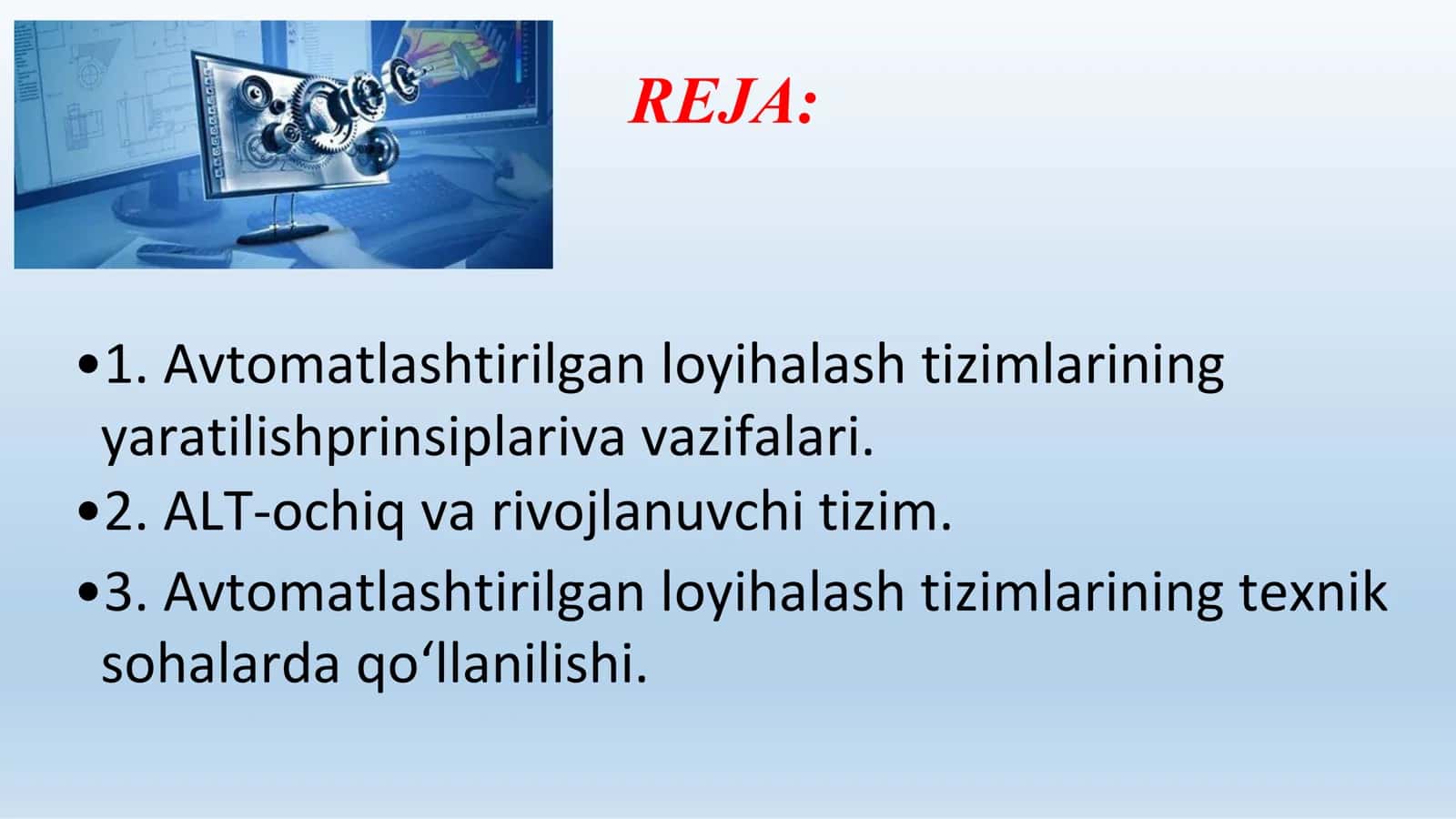 Zamonaviy avtomatlashtirilgan loyihalash tizimlari 2