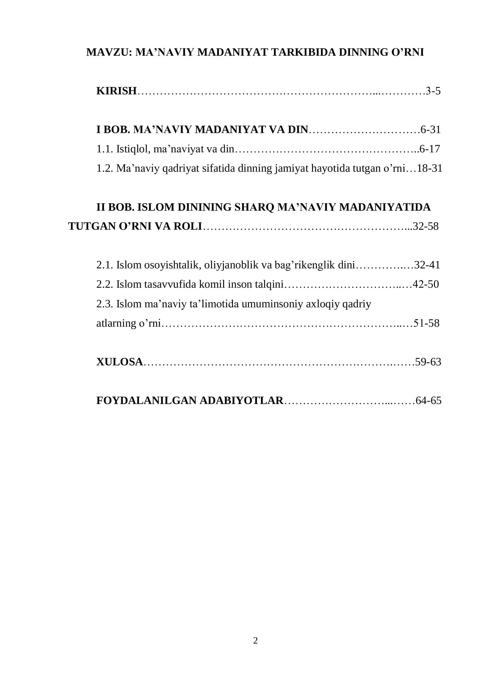 MA’NAVIY MADANIYAT TARKIBIDA DINNING O’RNI 2