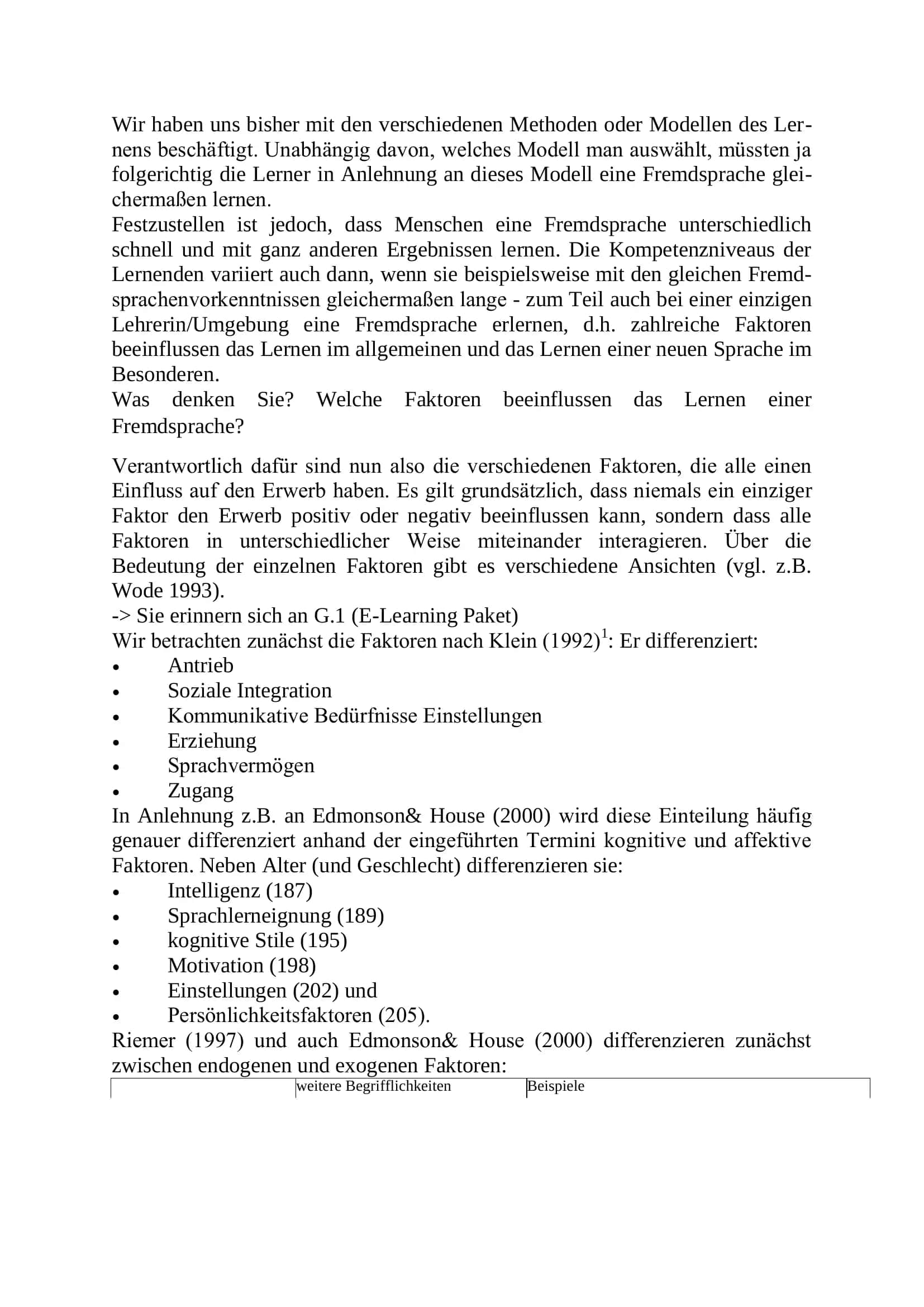 Grundgrößen des Spracherwerbs / Lernervariablen 2