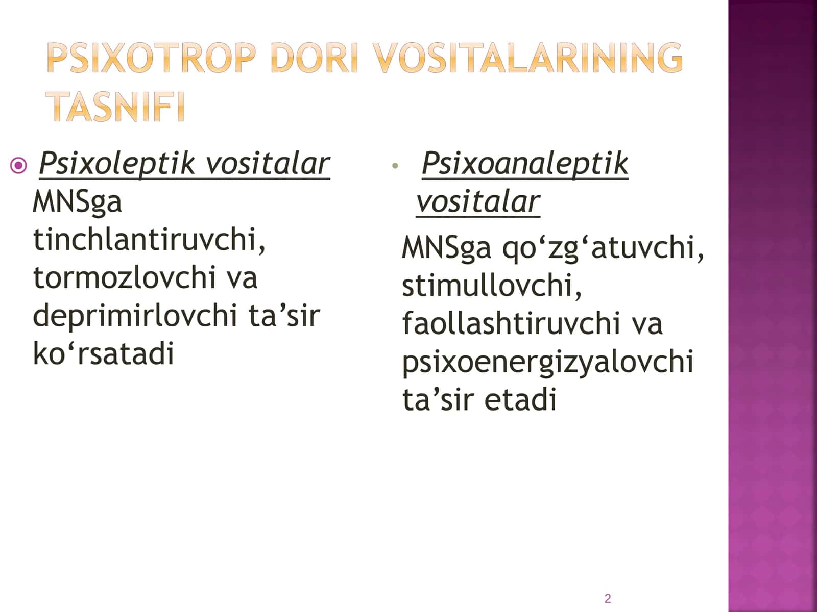Psixotrop dori vositalarining klinik farmakologiyasi 2