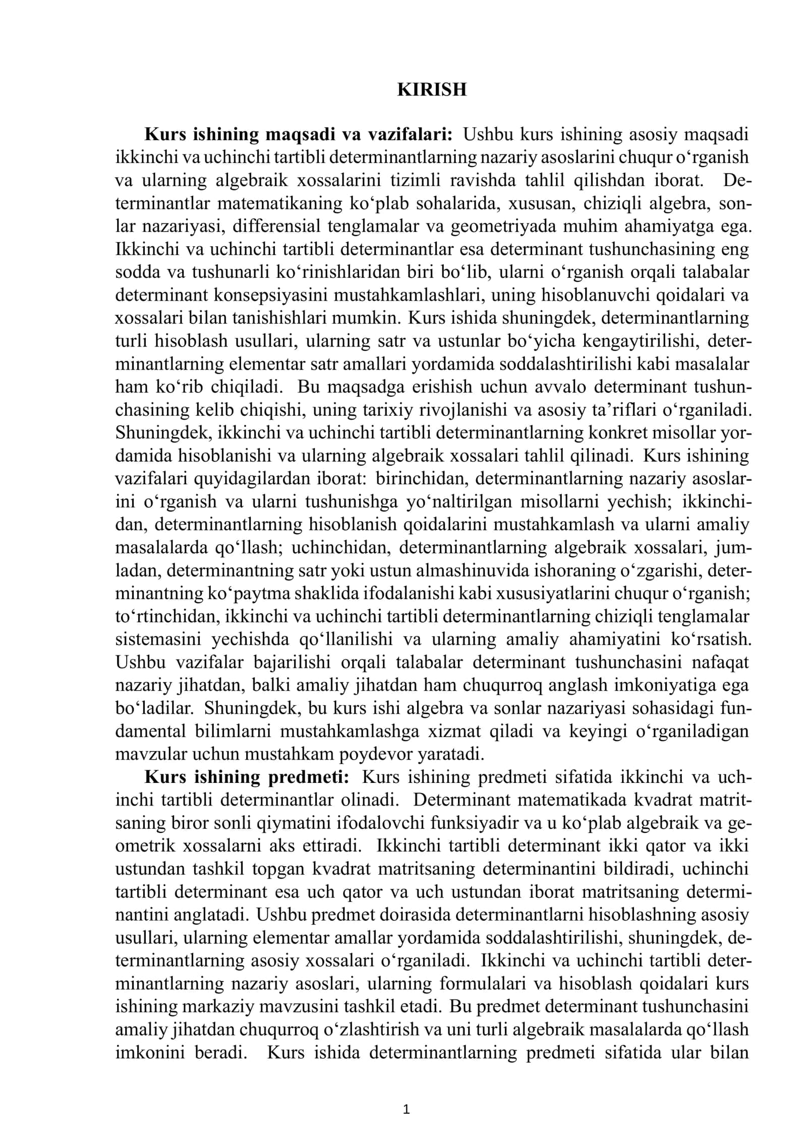Kurs ishining maqsadi va vazifalari 2
