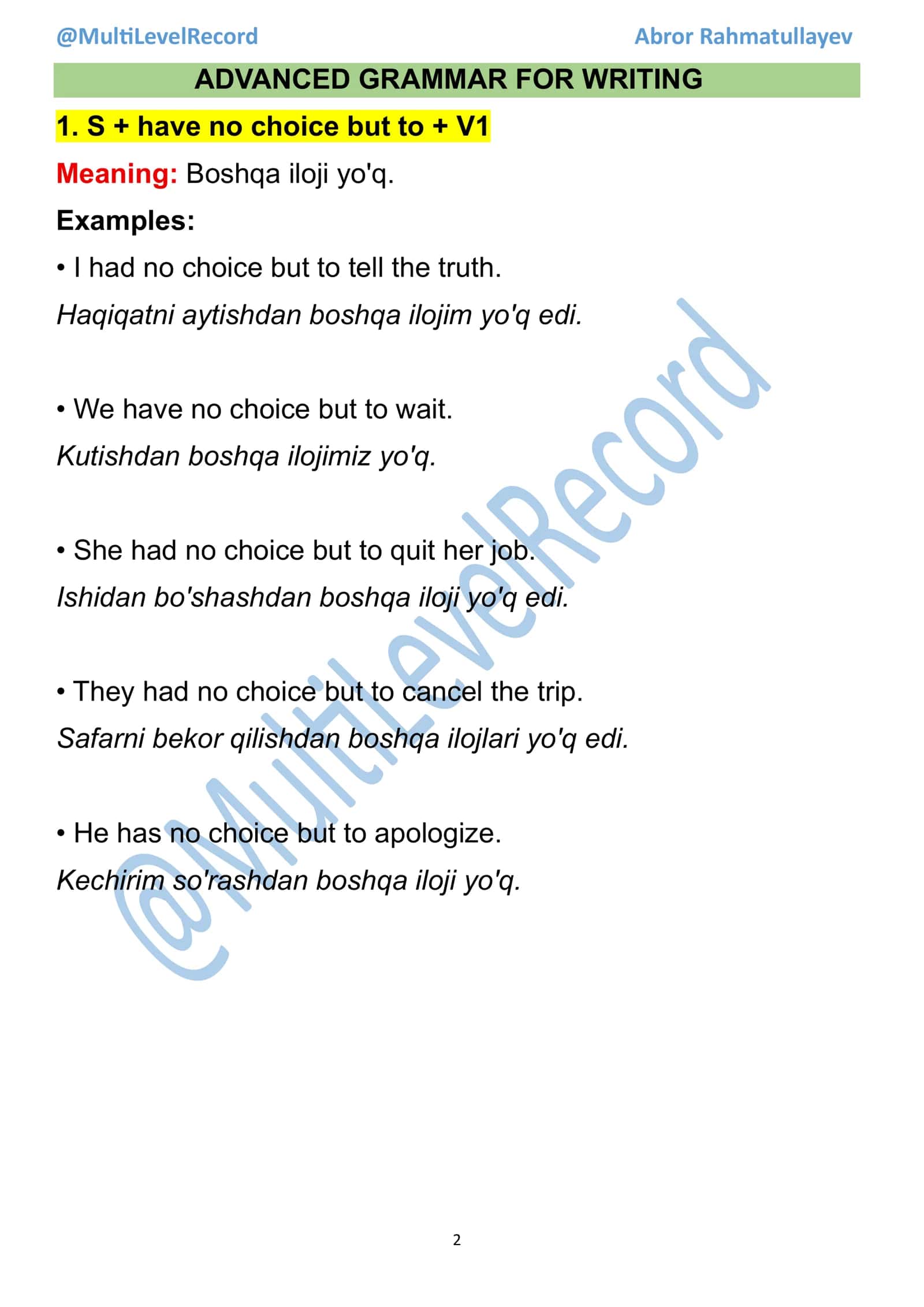 ADVANCED GRAMMAR FOR WRITING 2
