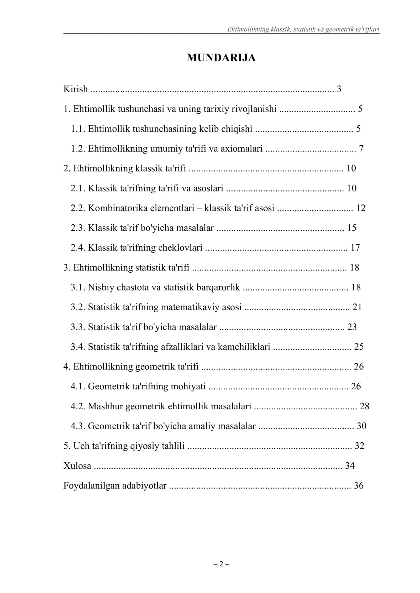 Ehtimollikning klassik, statistik va geometrik ta'riflari 2