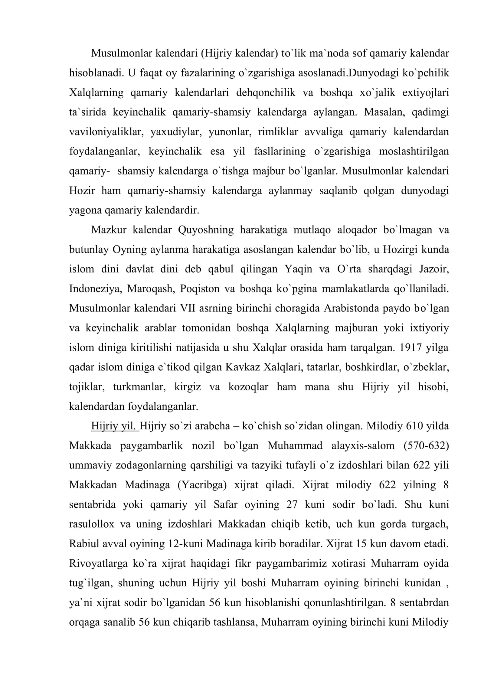 Musulmonlar kalendari.Hijriy yil hisobi 2