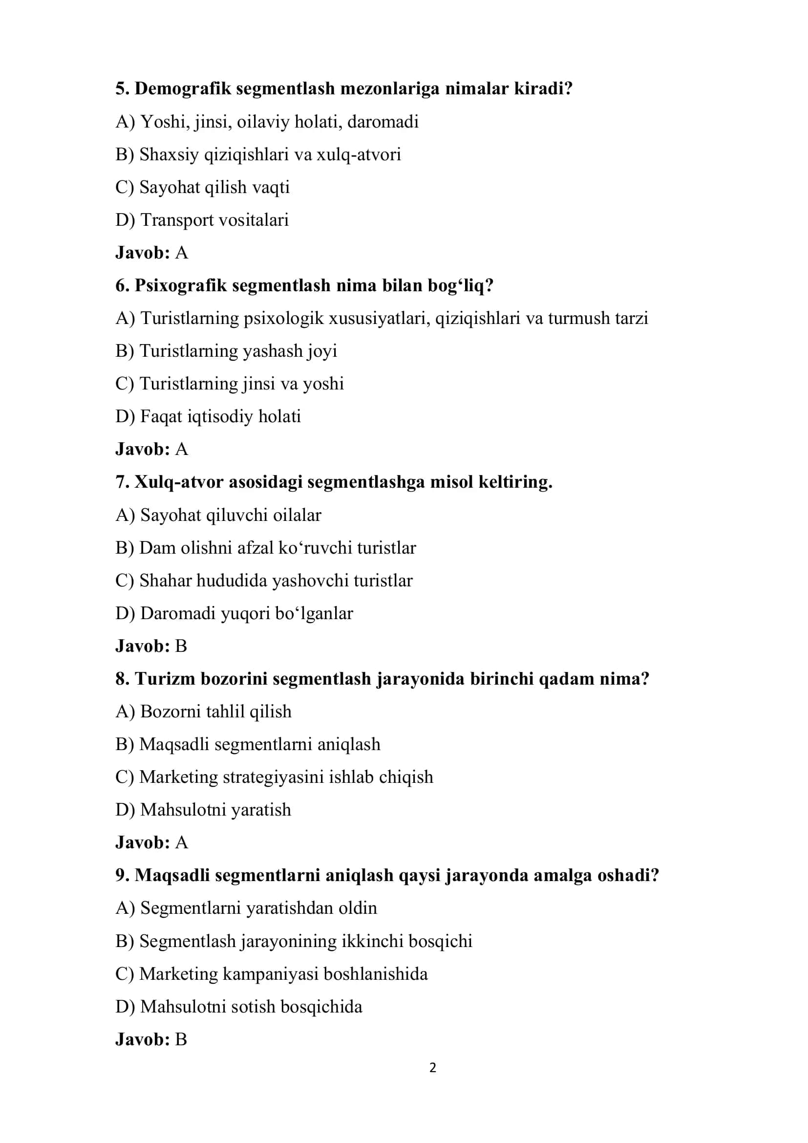 Turizm bozorini segmentlash jarayonlari 2