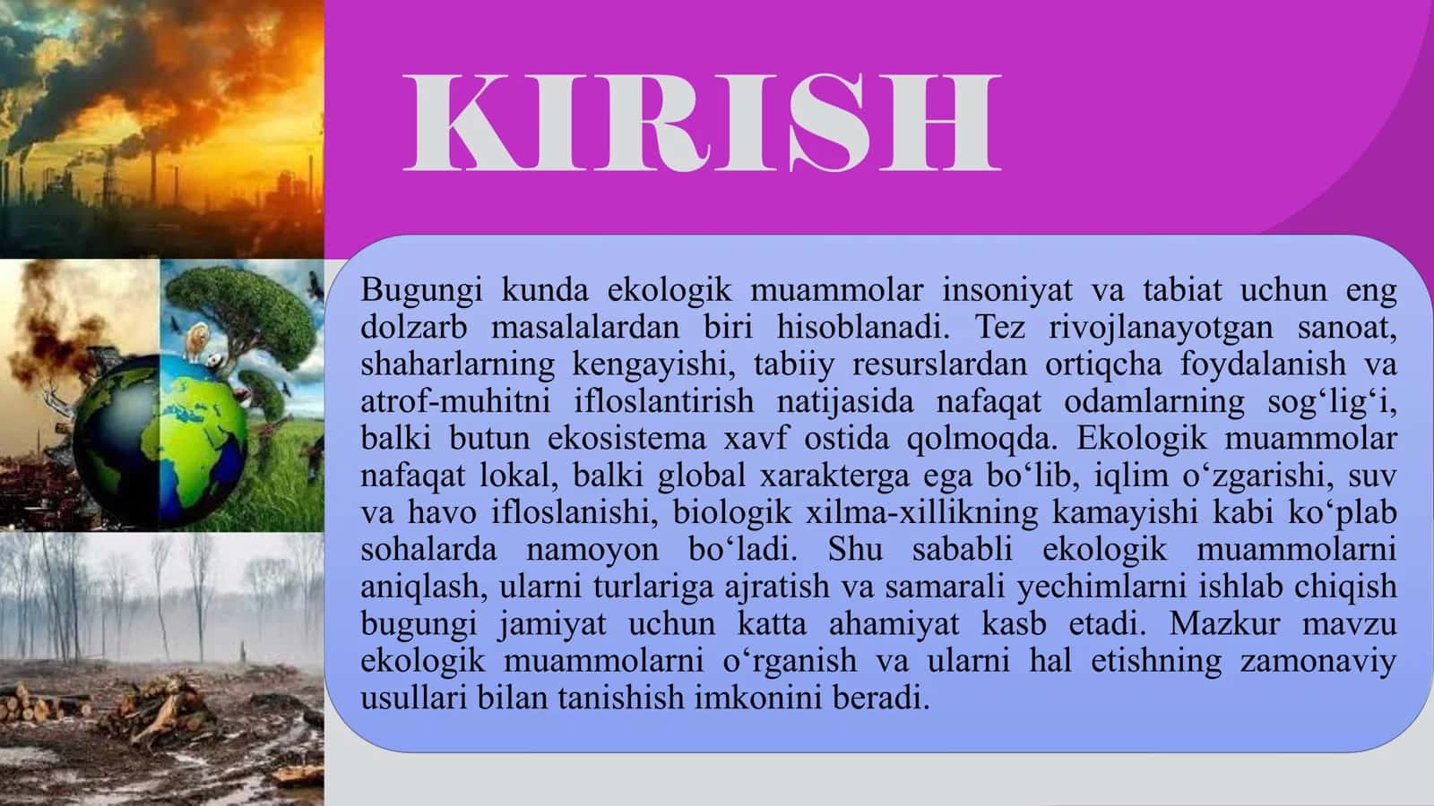 EKOLOGIK MUAMMOLARNING TURLARI VA XAL ETISH 2