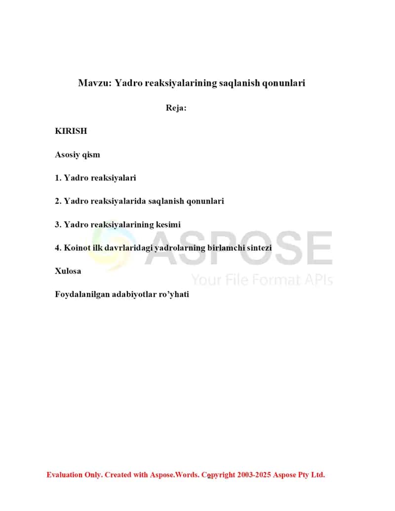 Yadro reaksiyalarining saqlanish qonunlari 2