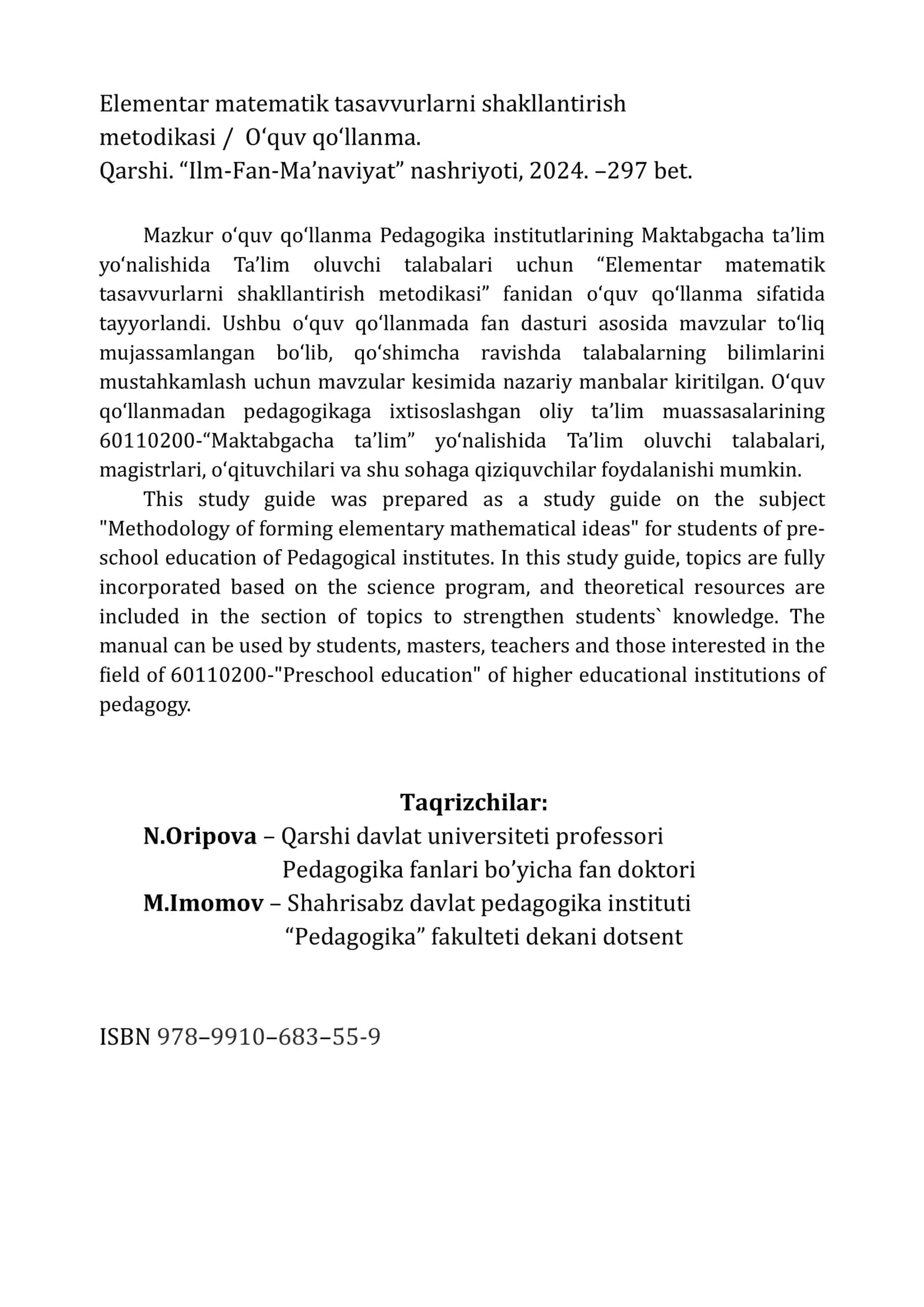 ЕLЕMЕNTAR MATЕMATIK TASAVVURLARNI SHAKLLANTIRISH MЕTОDIKASI 2
