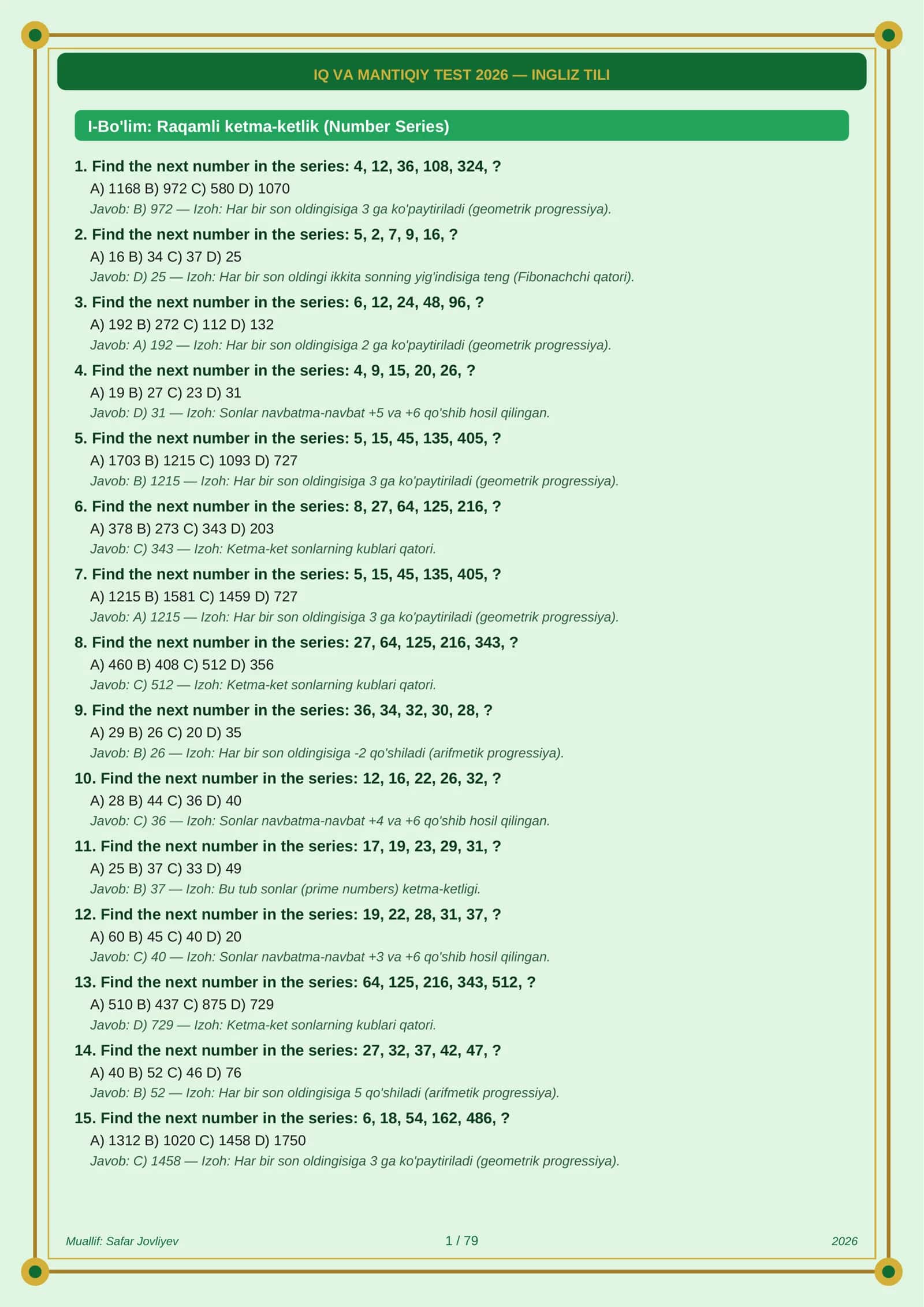 IQ VA MANTIQIY TEST 2026 2
