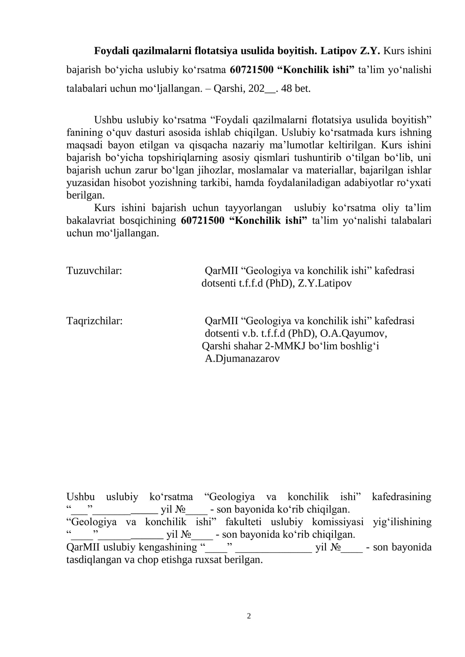 Foydali qazilmalarni flotatsiya usulida boyitishitish 2