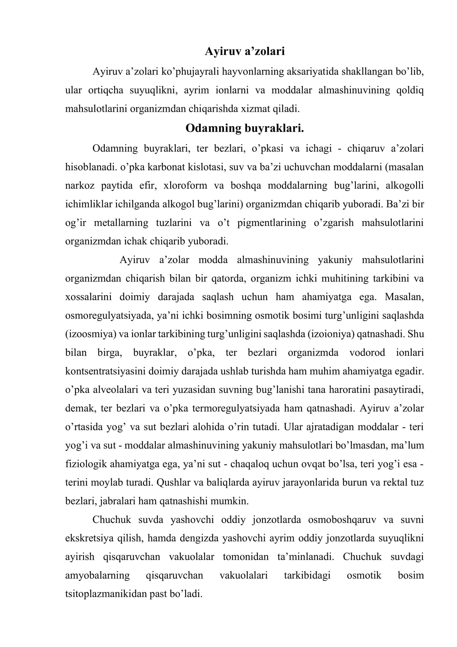 Ayiruv a’zolari tizimi 2
