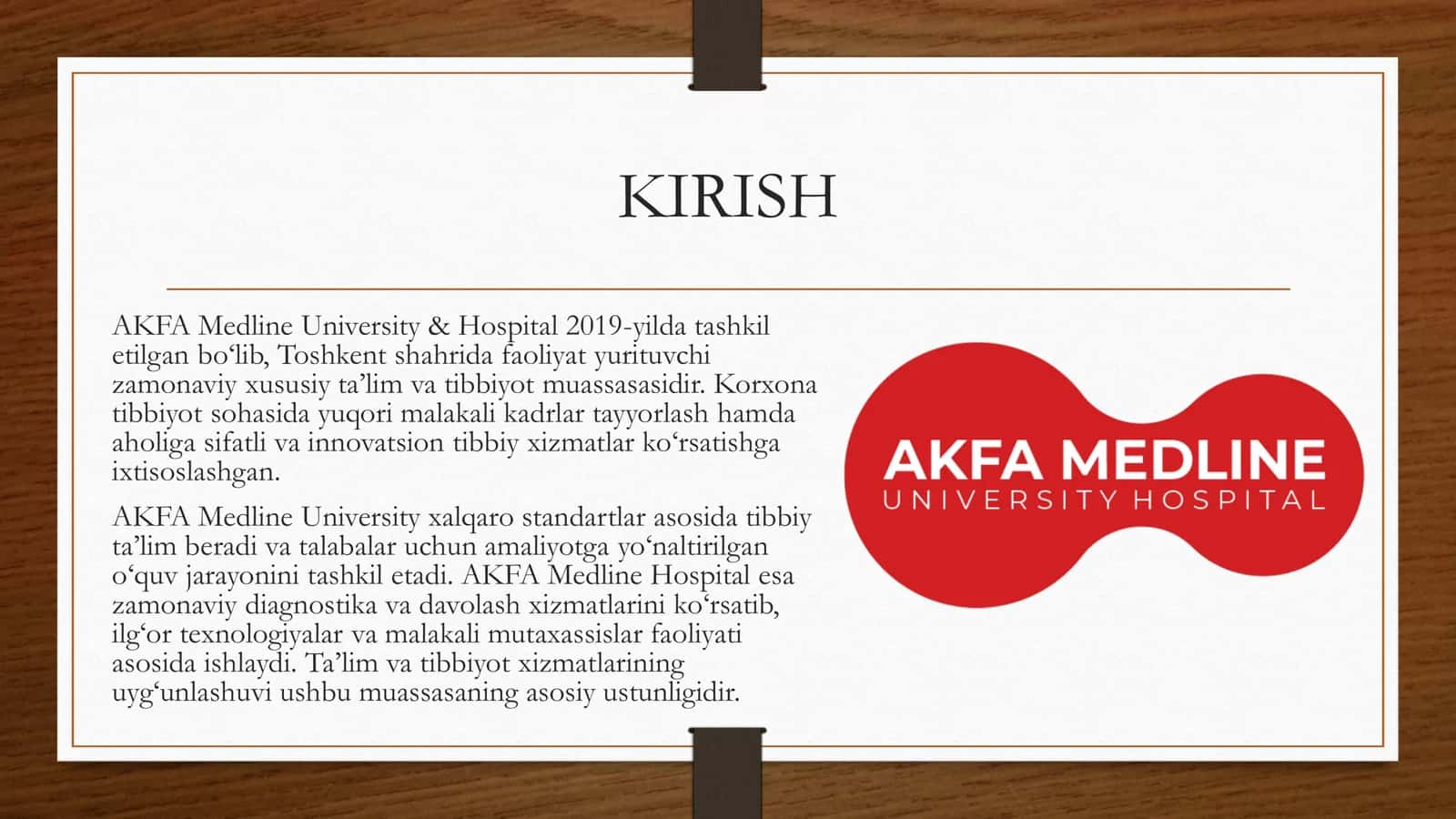 AKFA Medline University & Hospital Tahlili slayd 2