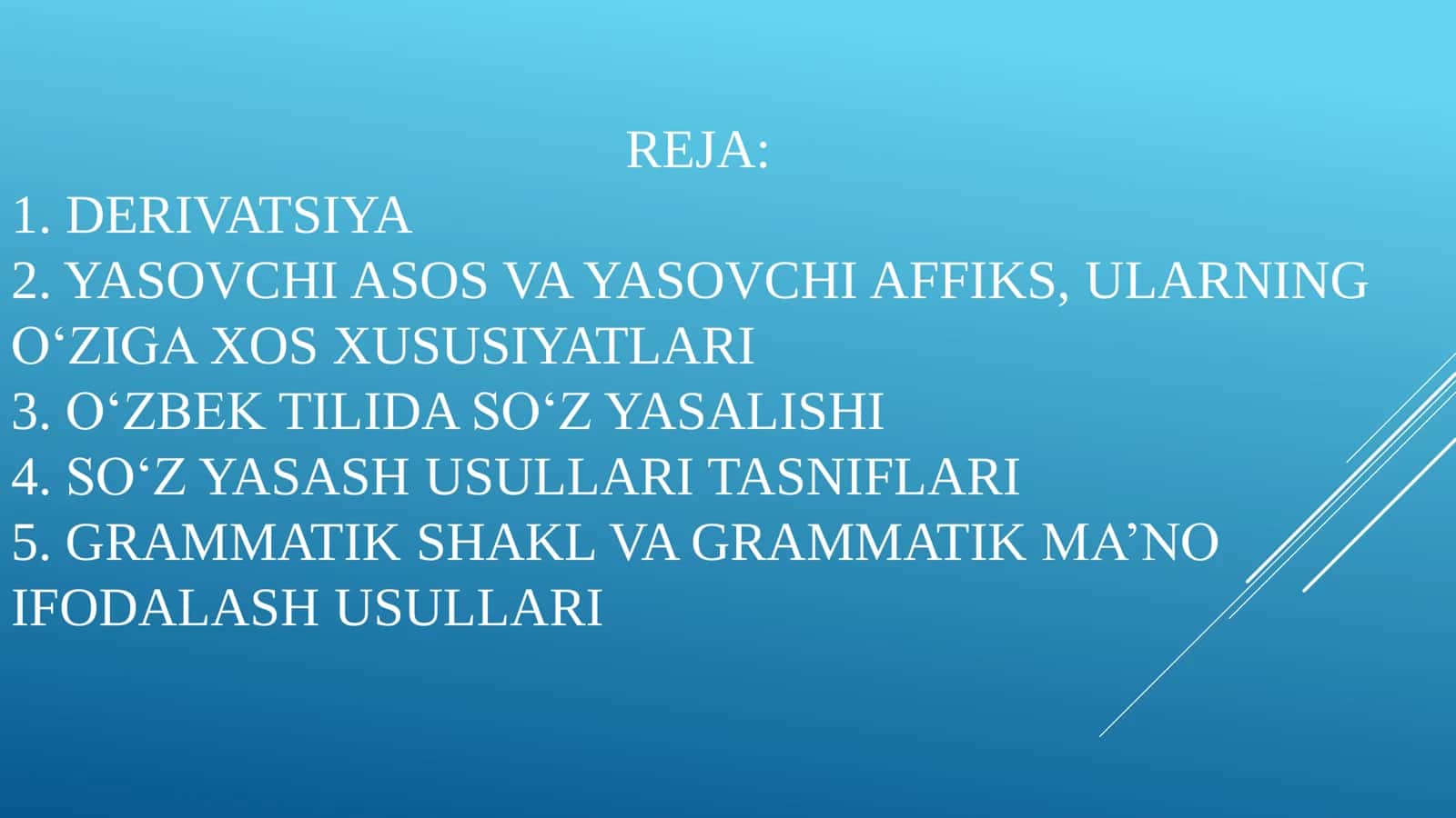 O‘ZBEK TILI DERIVATSIYASI VA SO‘Z YASALISHI 2