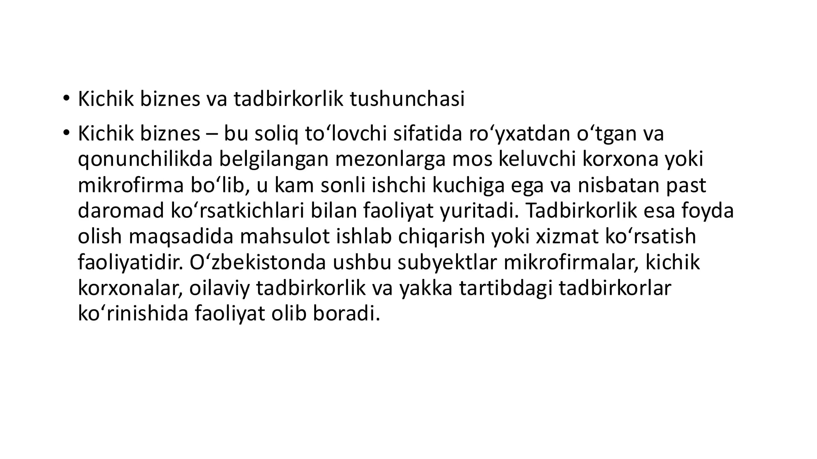 Kichik biznes va tadbirkorlik 2