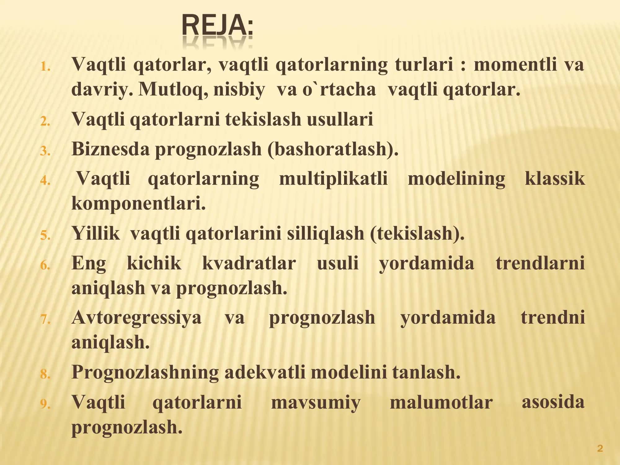Dinamikani statistik o’rganish usullari 2