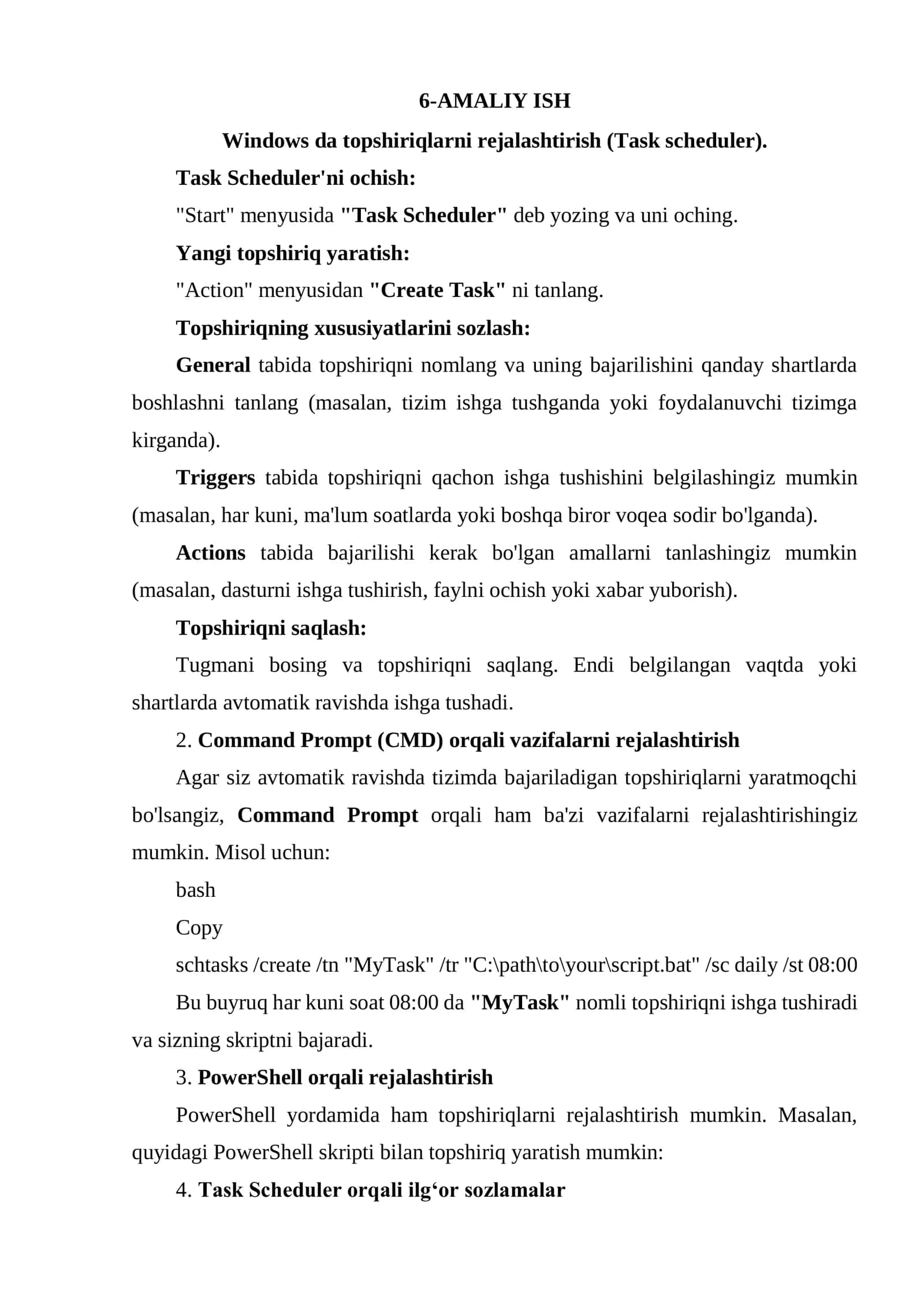 Operatsion tizimlar - Windows da topshiriqlarni rejalashtirish (Task scheduler) 2