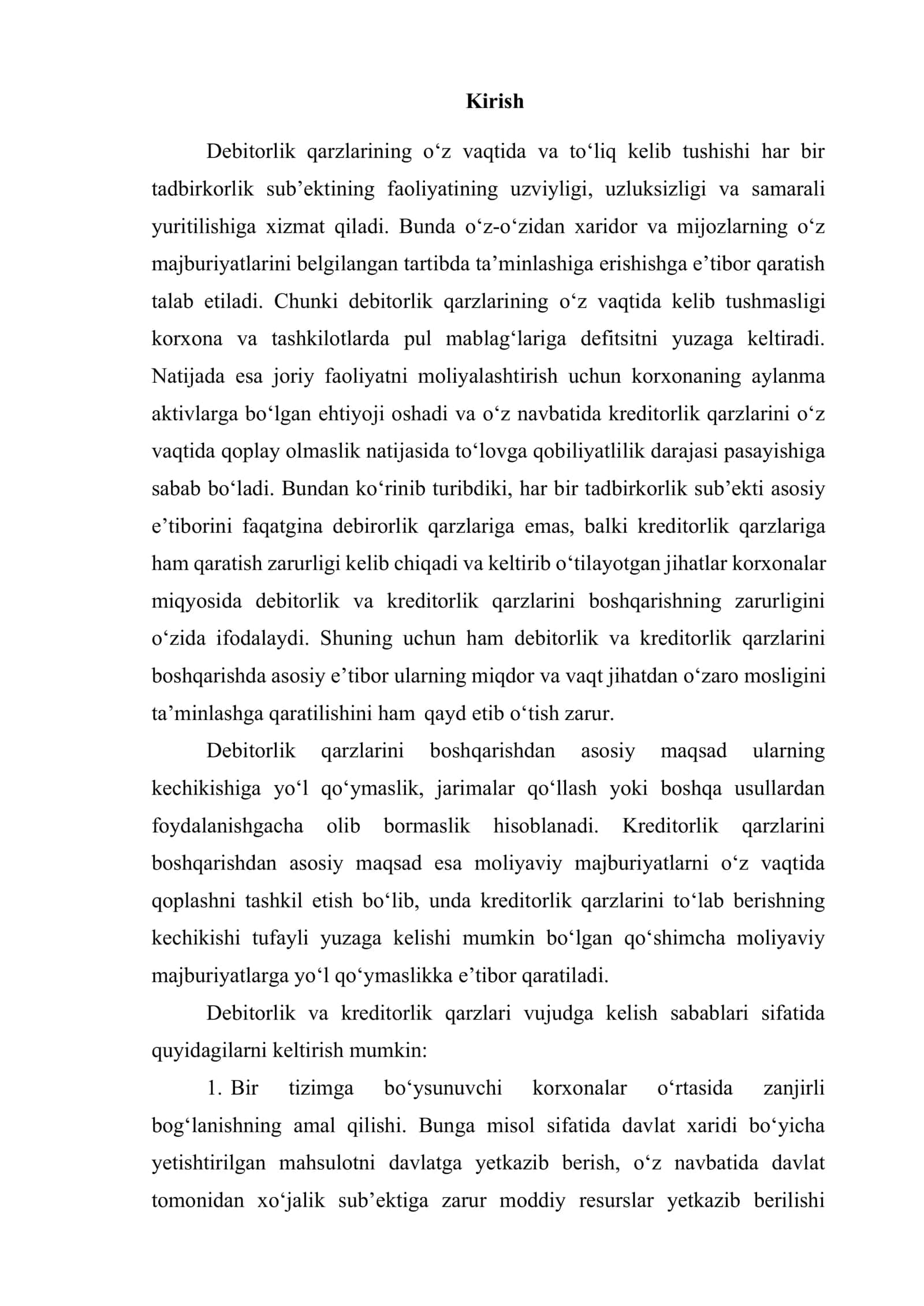 Debitorlik va kreditorlik qarzlarining shakllanishi 2