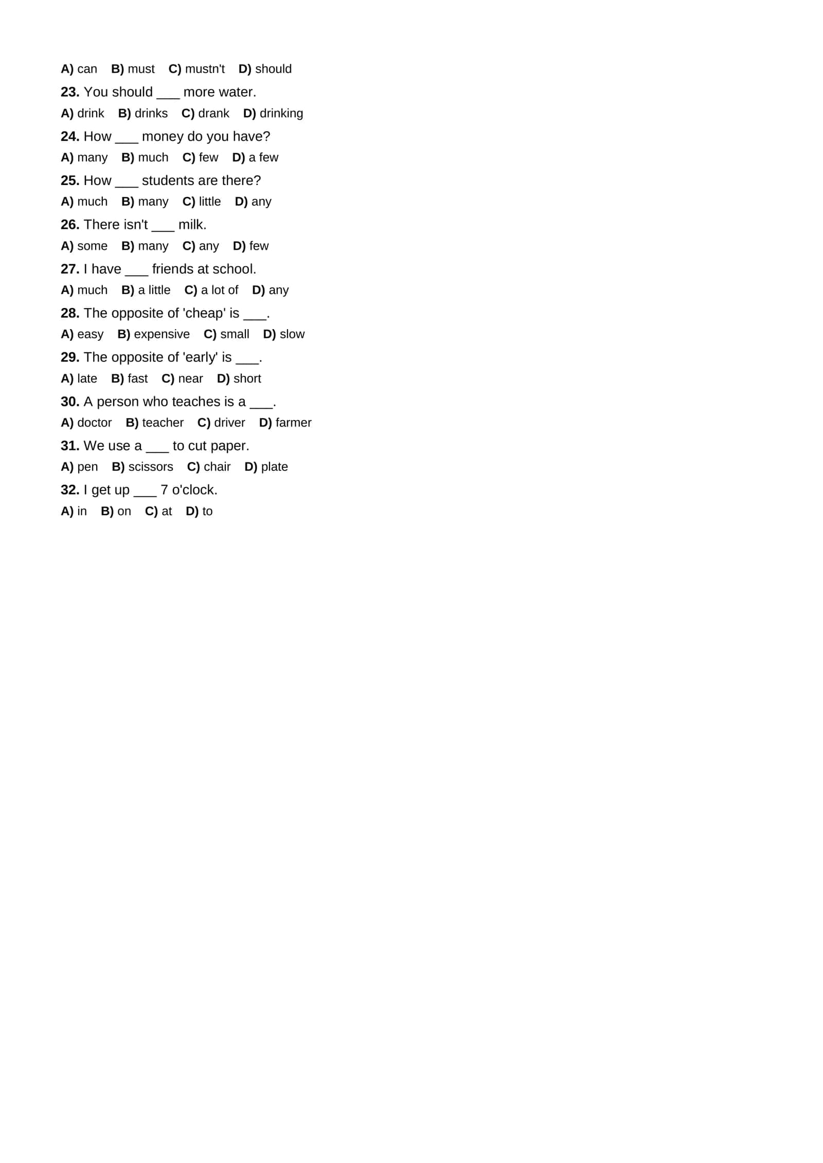 Ingliz tili A1–A2 — 160 ta test 2