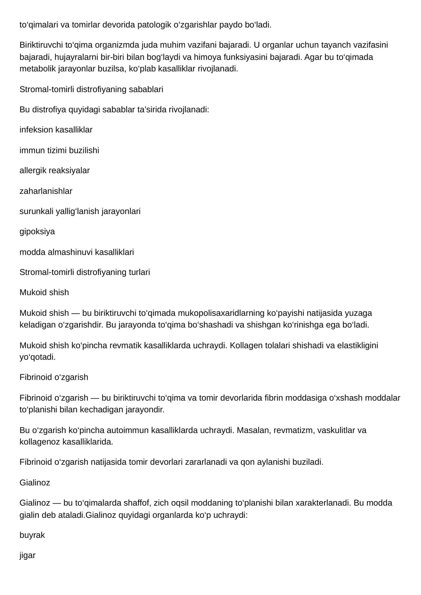 STROMAL-TOMIRLI DISTROFIYA, OQSIL, YOGʻLI, UGLEVODLI VA ARALASH DISTROFIYALAR 2