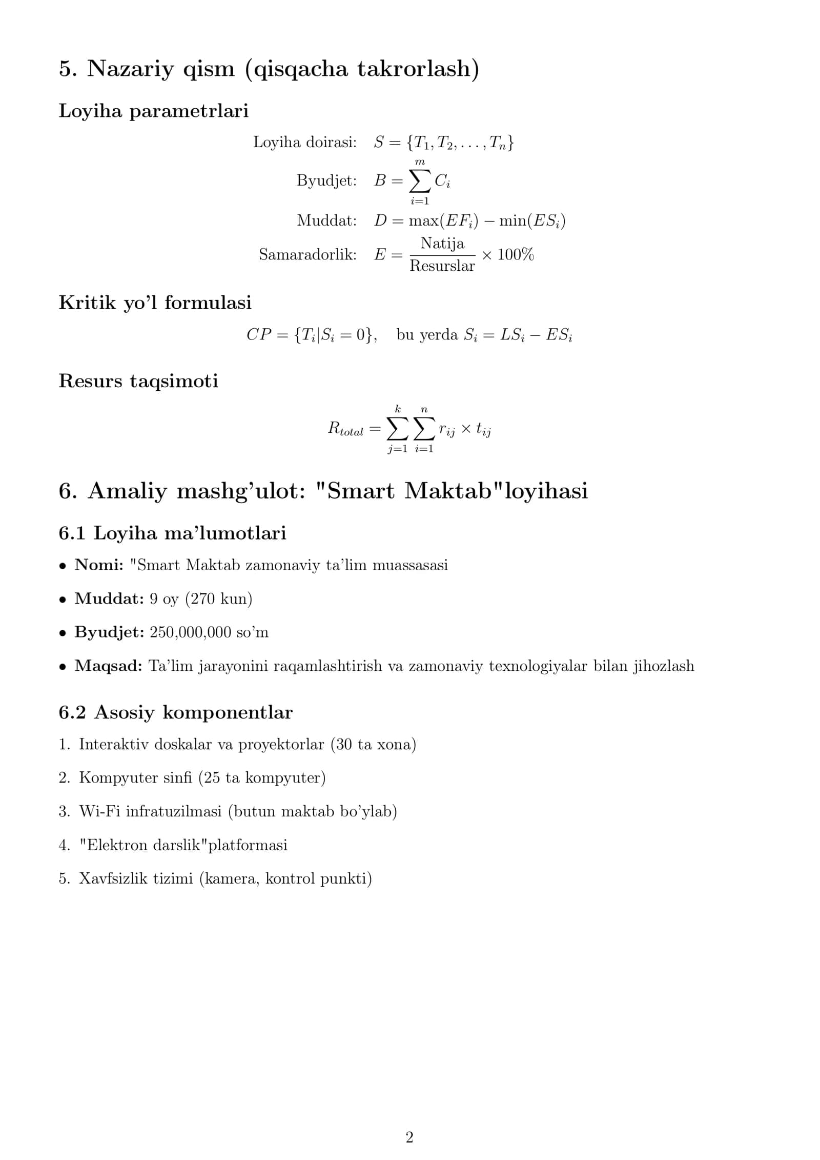 Loyiha (amaliy) ishi "Smart maktab" 2
