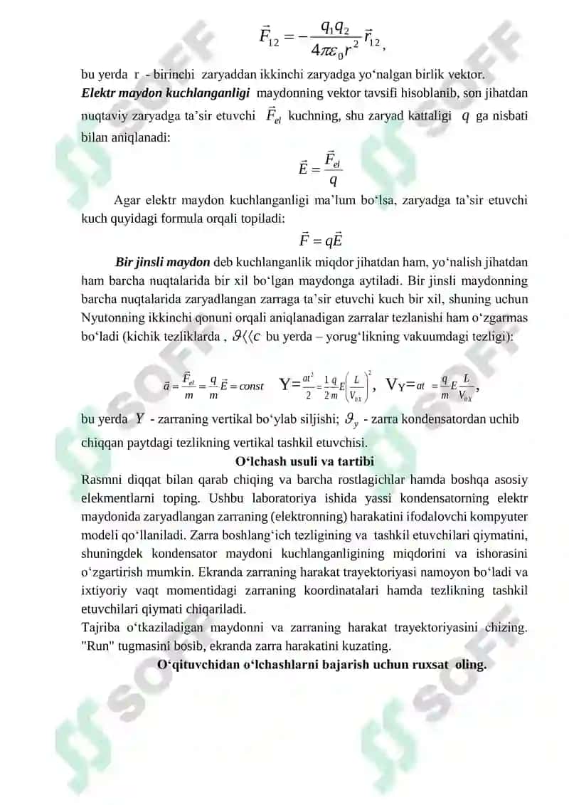 ZARYADLANGAN ZARRACHANING ELEKTR MAYDONIDAGI XARAKATI. 2