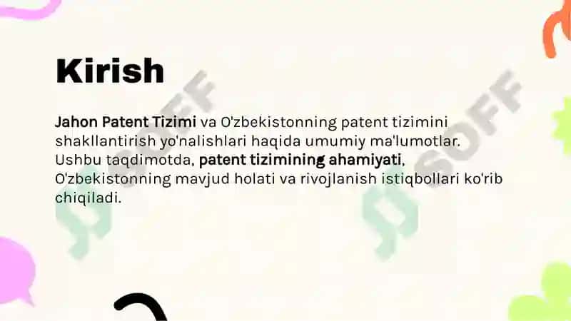 Jahon patent tizimi. O'zbekiston patent tizimini shakllantirish 2