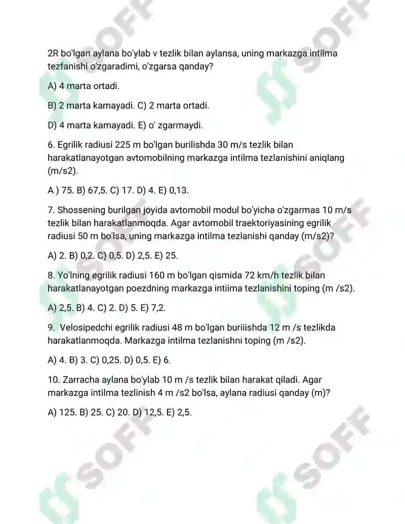 Fizikadan testlar 2