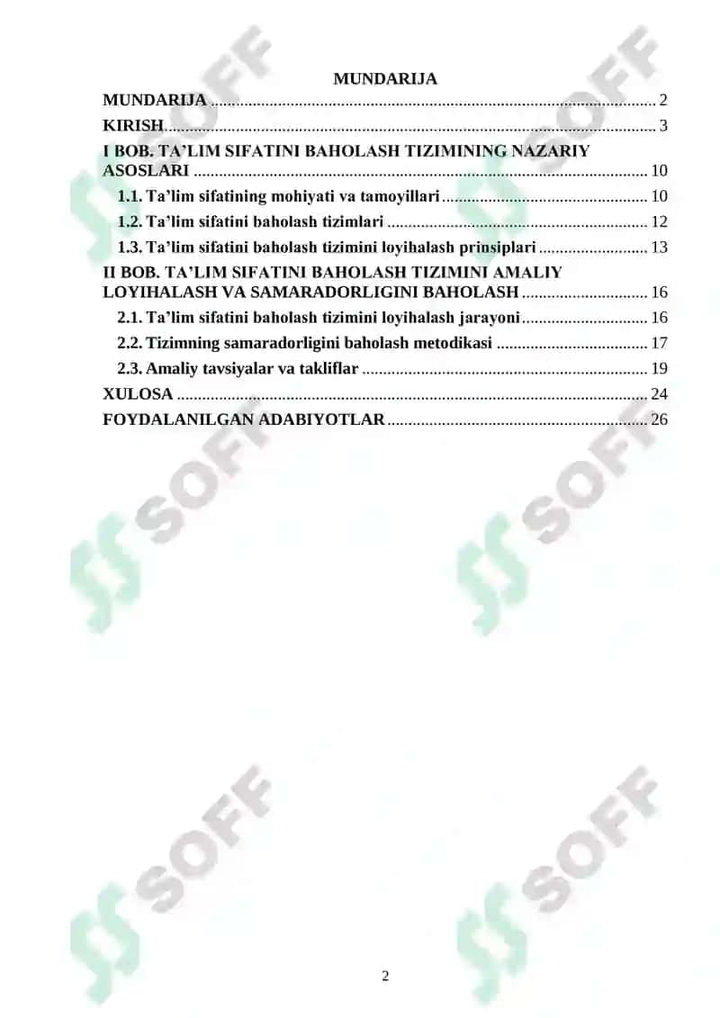 Ta’lim sifatini baholash tizimini loyihalash va uning samaradorligi 2