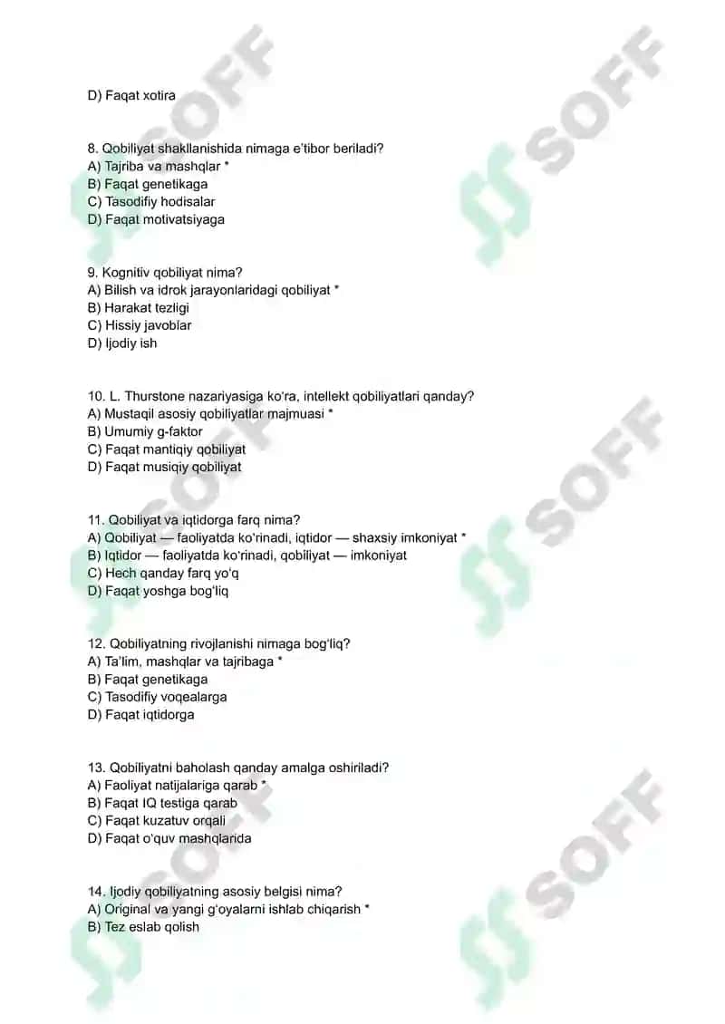 QOBILIYAT – TESTLAR 2