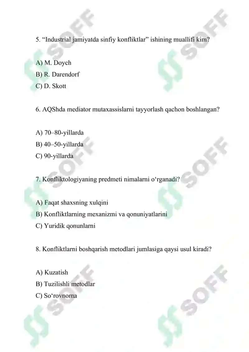 Psixologik konfliktologiya fanidan test 2