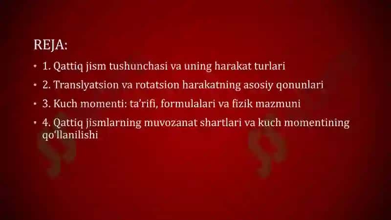 Qattiq Jismning Harakati va Kuch Momenti 2