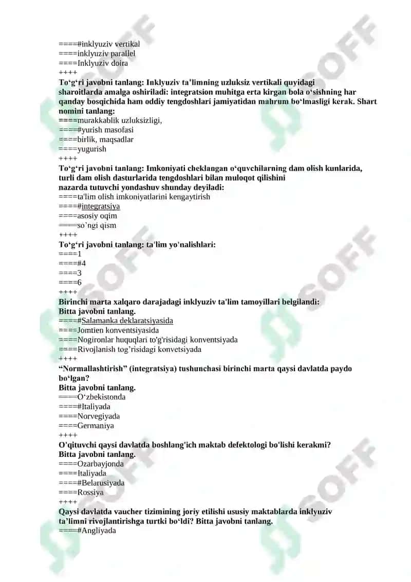 Inklyuziv ta‟lim va gospital pedagogika test 2
