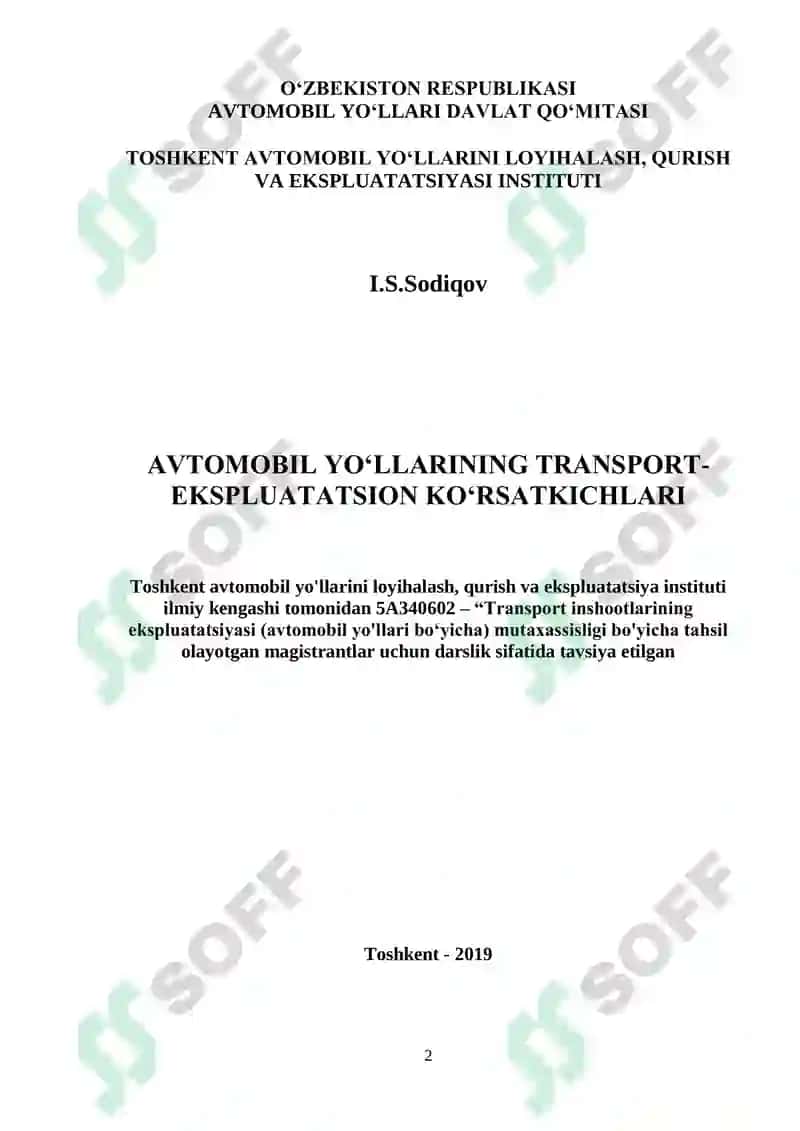AVTOMOBIL YO'LLARINING TRANSPORT EKSPLUTATSIYASI KO'RSATKICHLARI 2