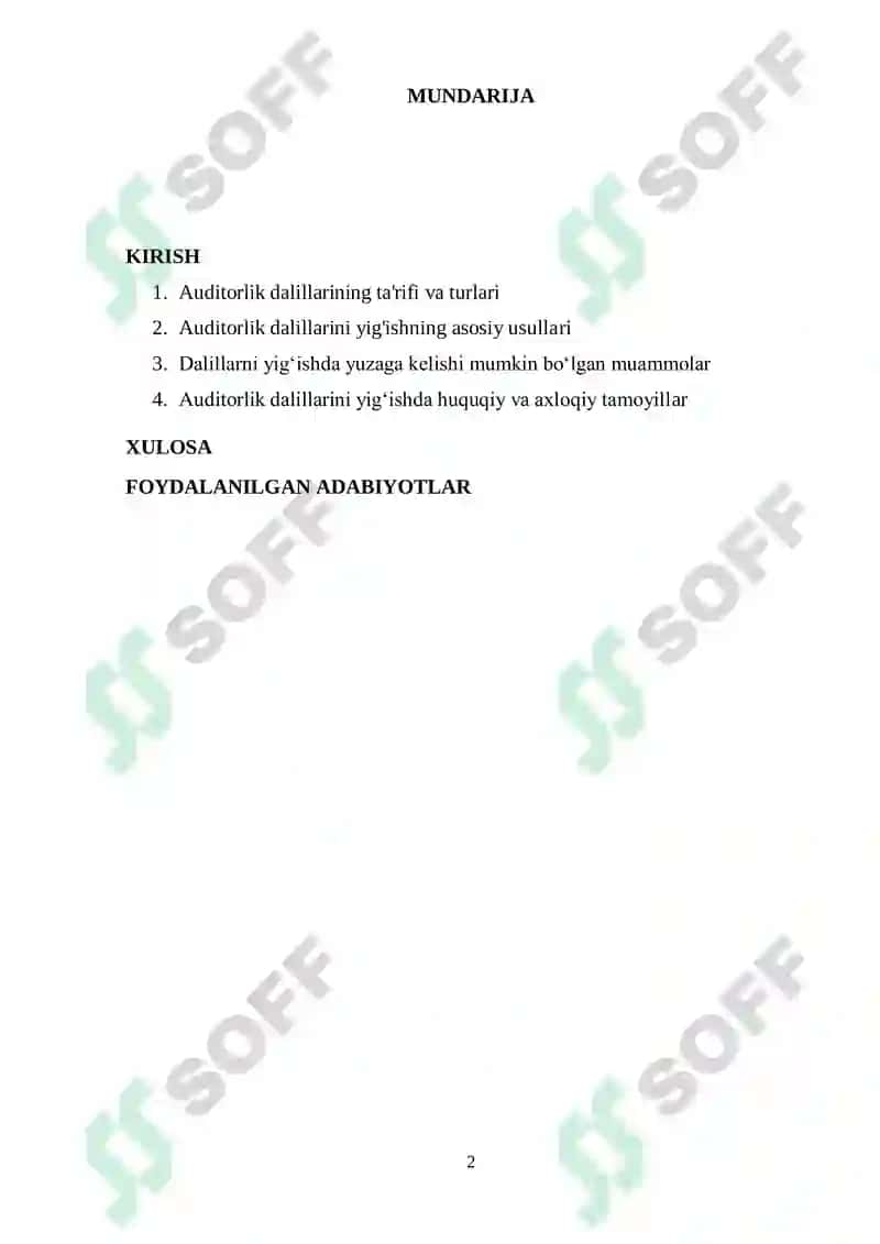 Auditorlik dalillar.Ularni yigʻish usullari 2