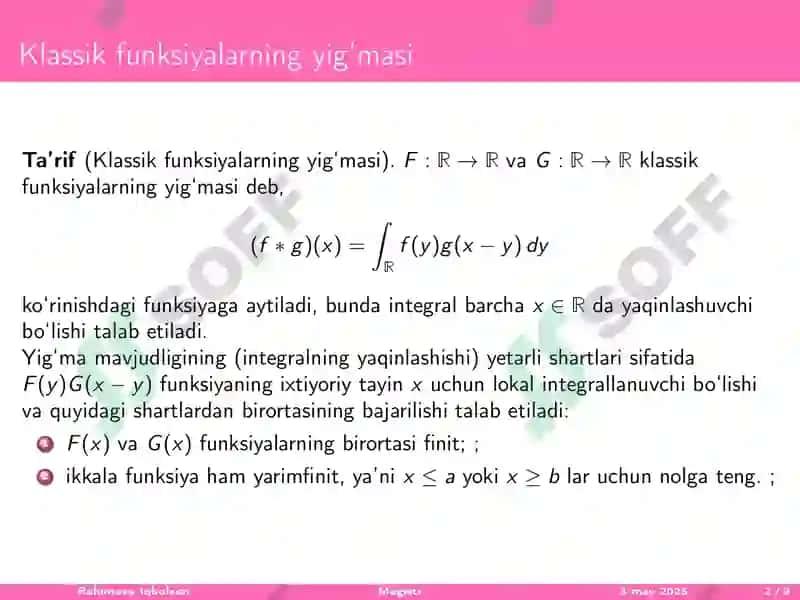 Umumlashgan funksiyalarning yig'masi va o'ramasi 2