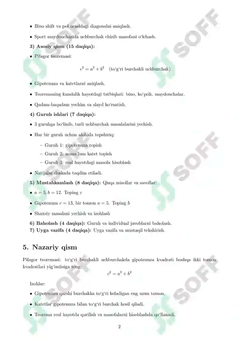 Pifagor teoremasining ba’zi tatbiqlari ( Dars ishlanmasi ) 2