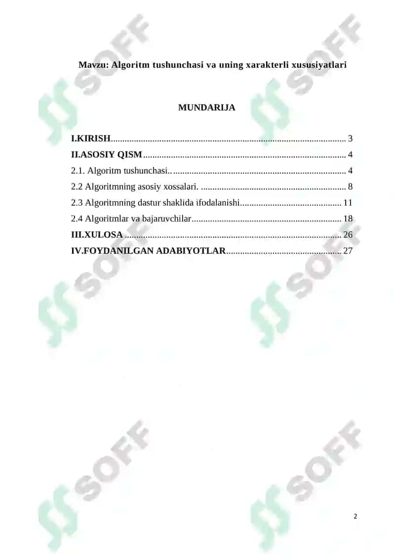 Algoritm tushunchasi va uning xarakterli xususiyatlari 2