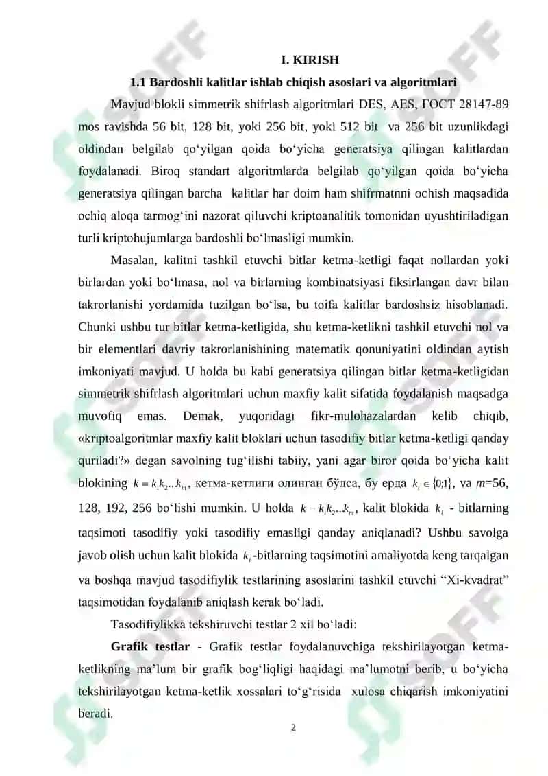 Bardoshli kalitlar ishlab chiqish algoritmlari tahlili 2
