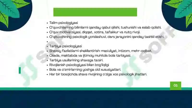 Talim va Tarbiya Psixologiyasi Slayd 2
