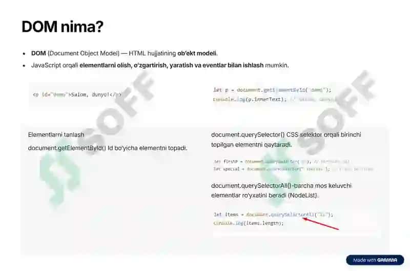 JavaScriptda DOM bilan ishlash va Eventlar 2