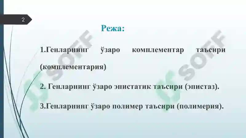 Генларнинг комплементар, эпистатик ва полимер таъсири 2